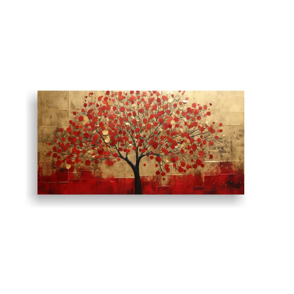 Cuadro árbol rojo con copa amplia