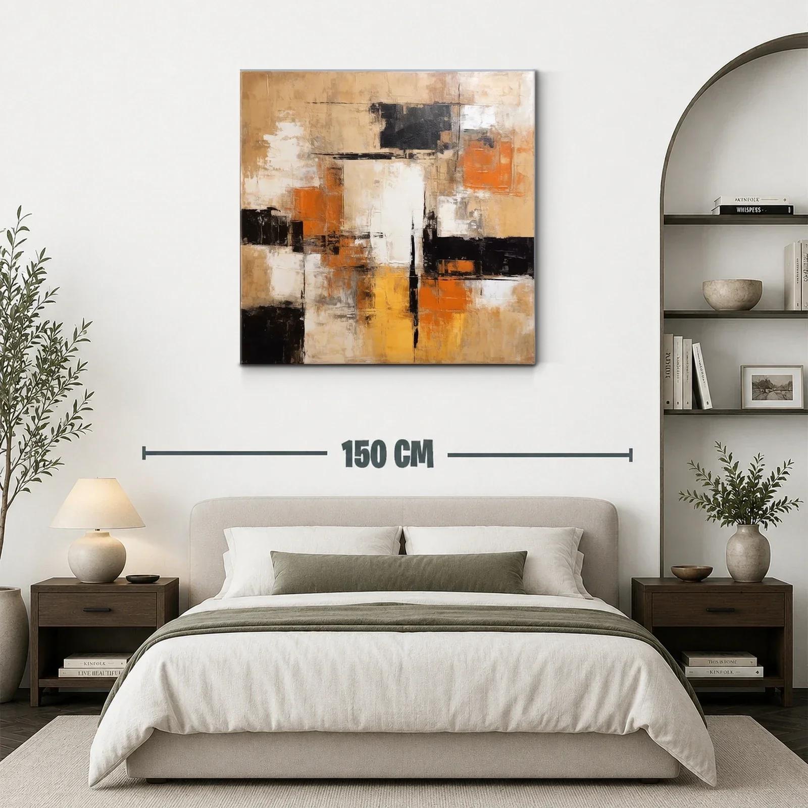 Cuadro abstracto en tonos tierra con acentos naranjas y negros — miniatura 3