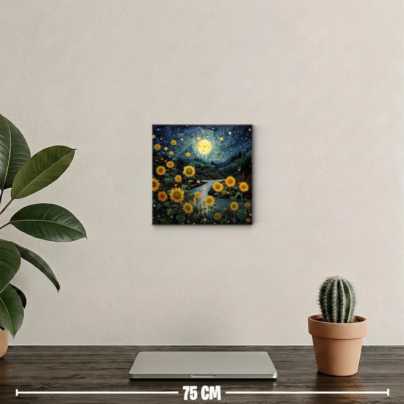 Campo de girasoles bajo un cielo estrellado y la luna llena — miniatura 2
