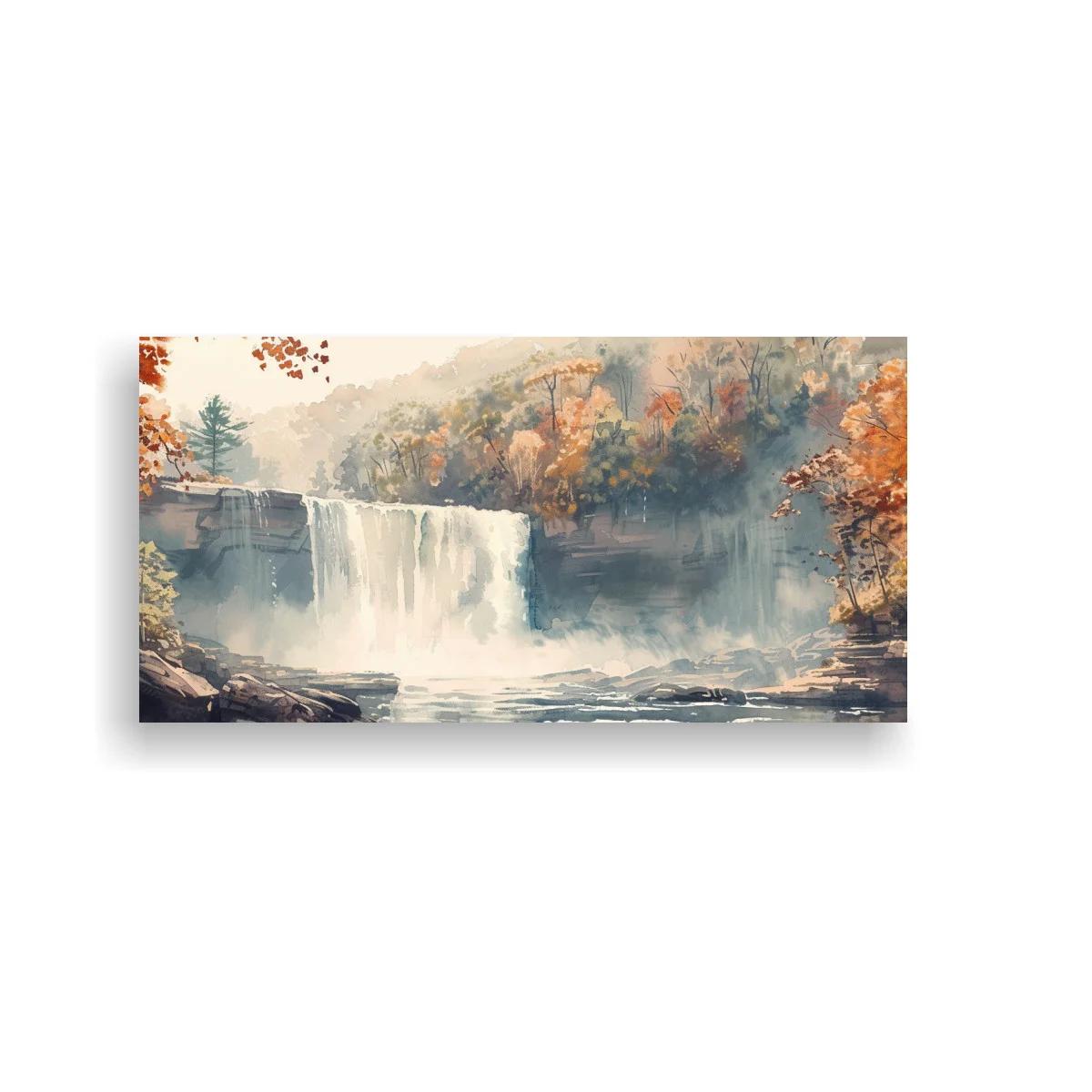 Cuadro cascada en bosque otoñal con paisaje panorámico