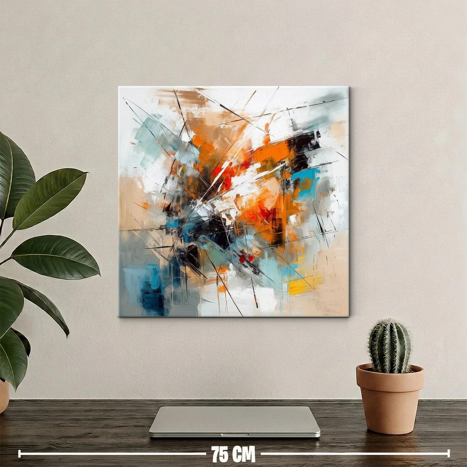 Cuadro abstracto con tonos cálidos y frios vibrantes — miniatura 2