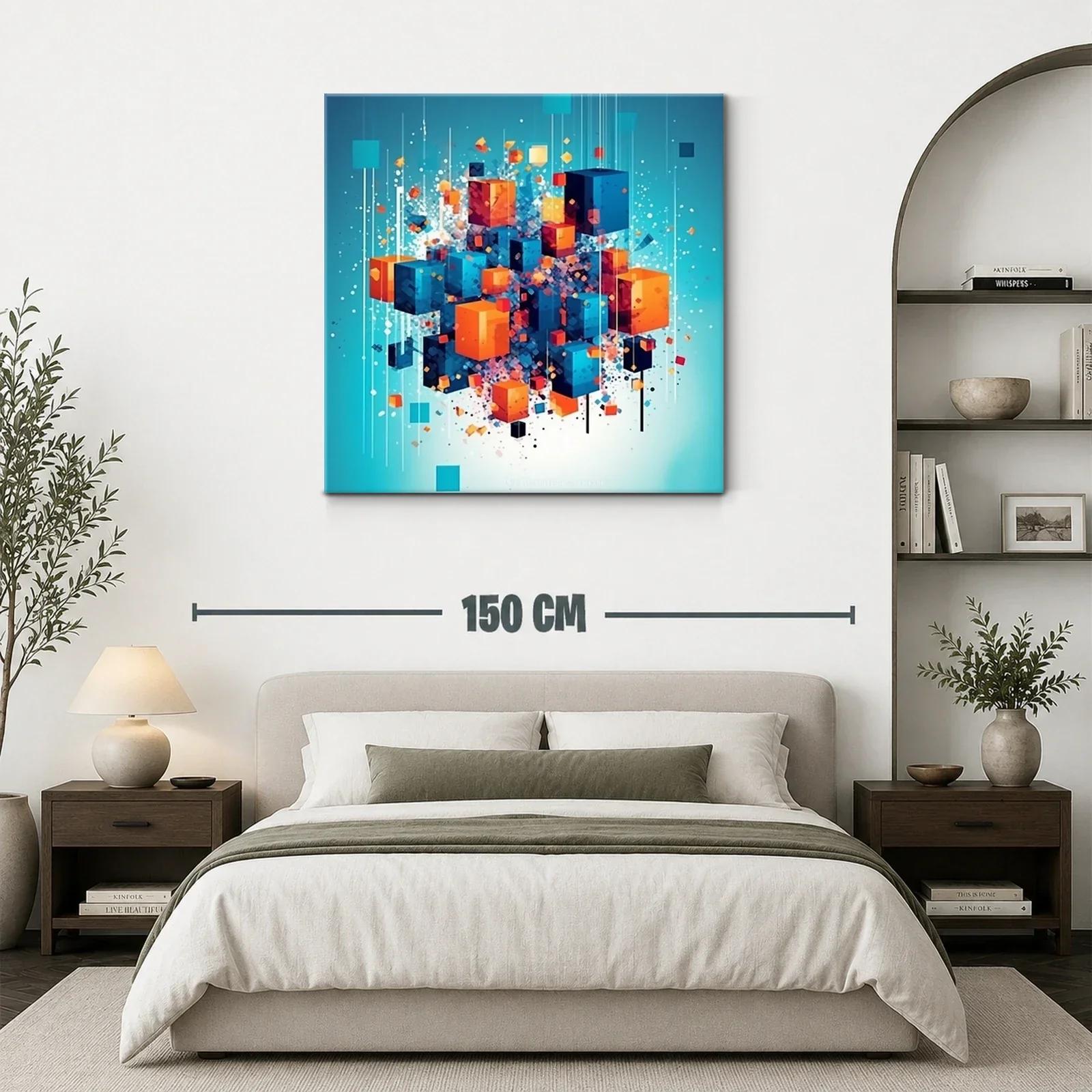Composición abstracta de cubos en tonos azul y naranja vibrante — miniatura 3