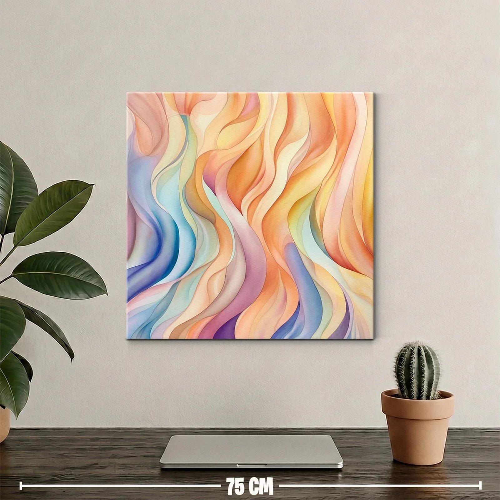 Cuadro abstracto en tonos cálidos y fríos con movimiento fluido — miniatura 2
