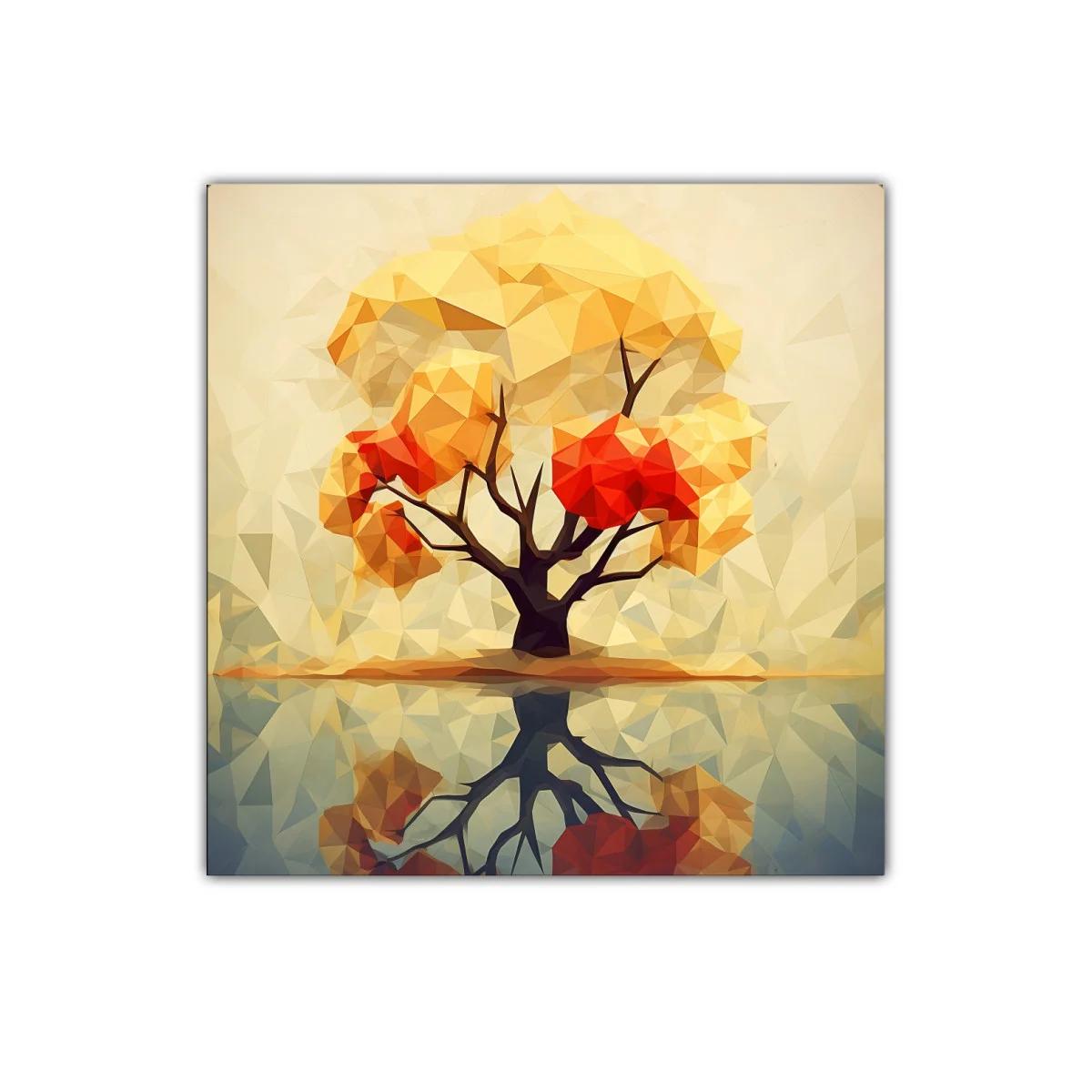 Árbol abstracto con tonos cálidos y reflejo sereno