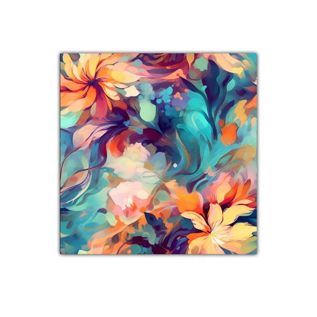 Cuadro decorativo con flores en vibrantes tonos cálidos y fríos
