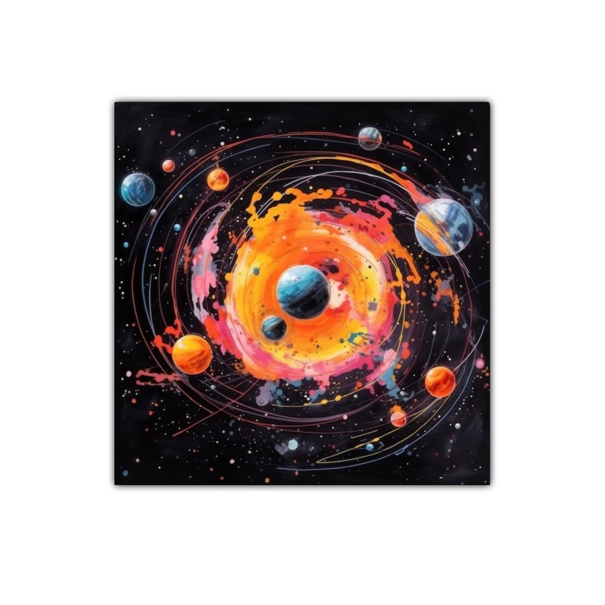 Explosión cósmica con planetas en órbitas vibrantes — imagen principal