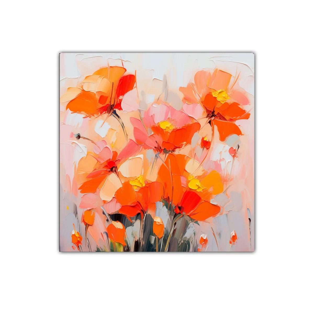 Cuadro decorativo con flores vibrantes en tonos anaranjados