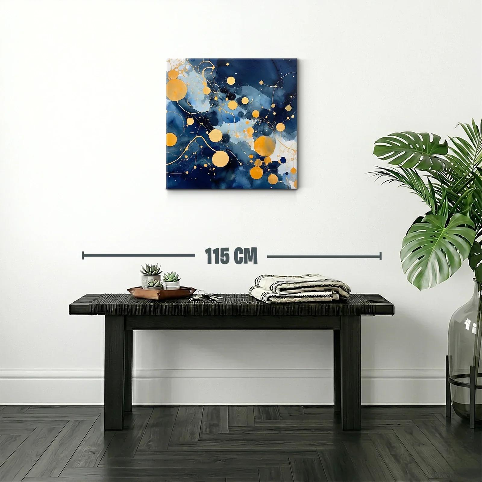 Cuadro abstracto con círculos dorados sobre fondo azul marino — miniatura 2