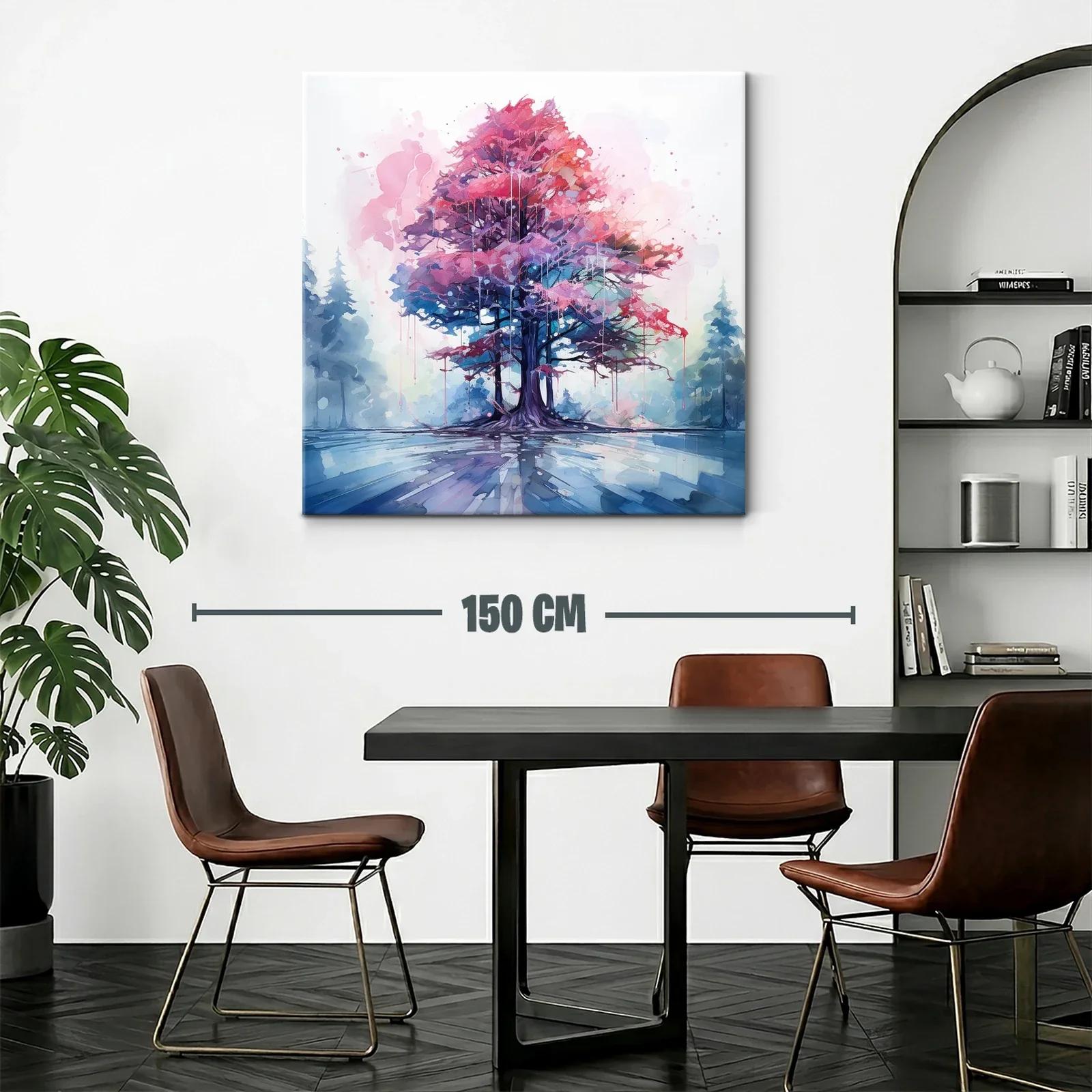 Árbol en tonos rosa y azul con reflejo en agua serena — miniatura 2