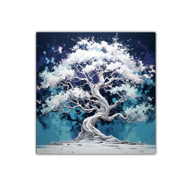 Árbol mágico en tonos azulados y blancos