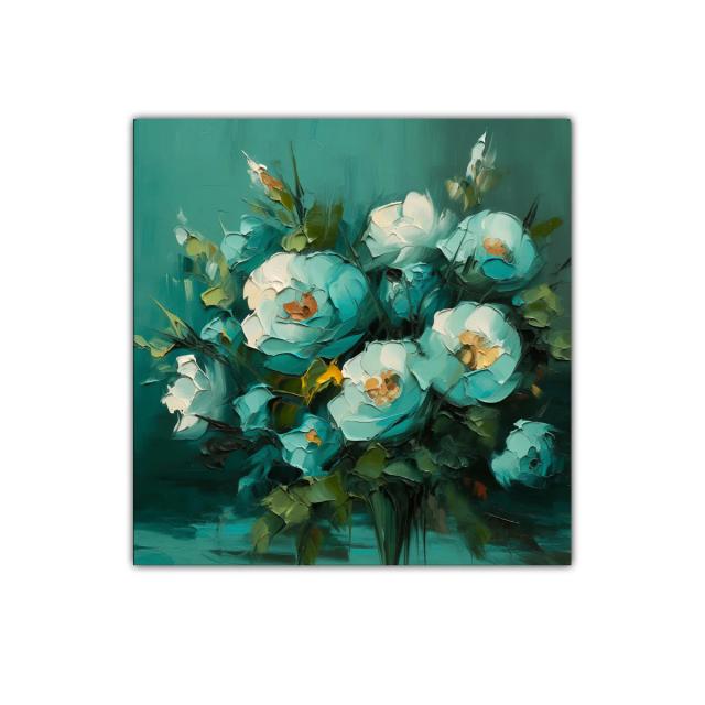 Cuadro floral en tonos verdes y azules suaves