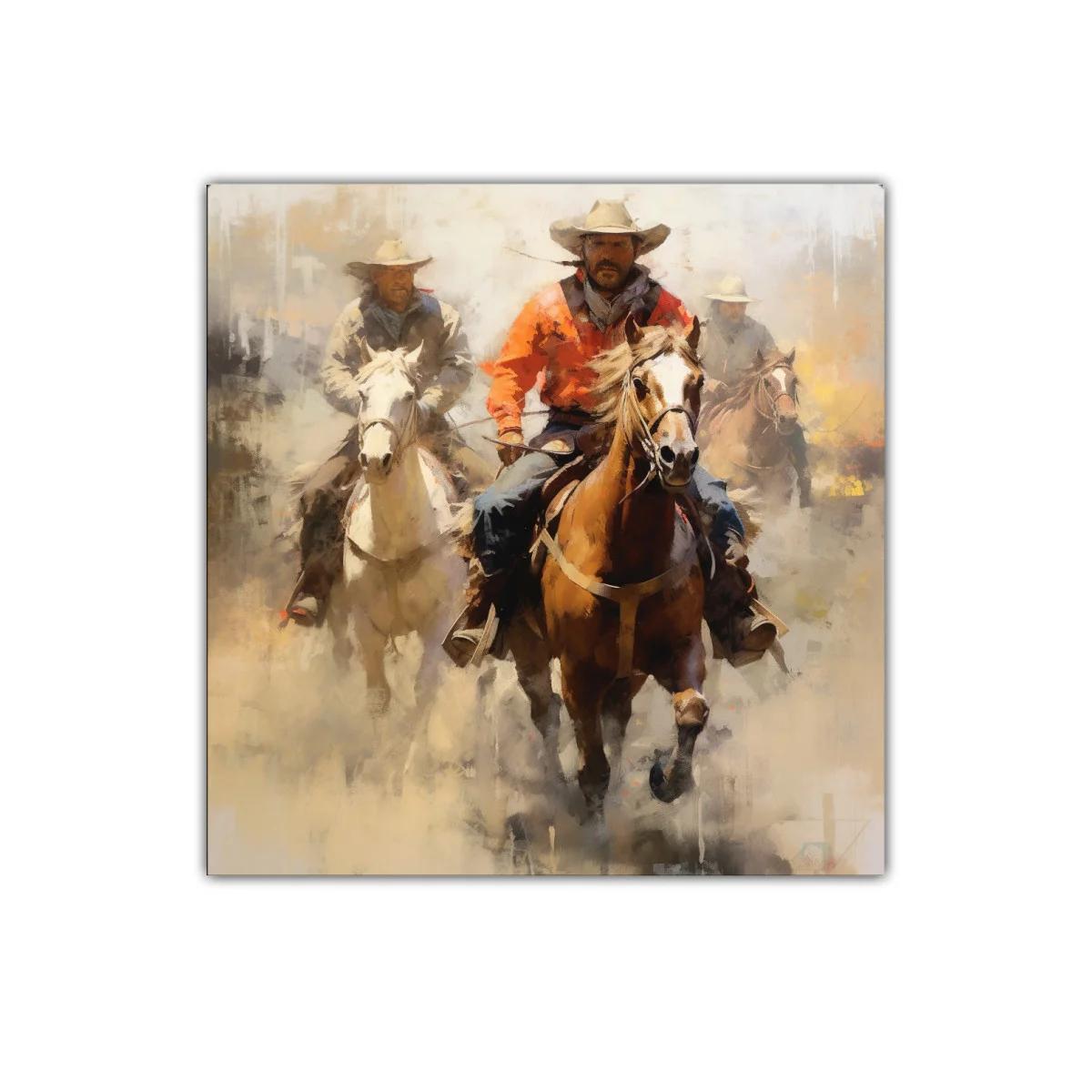 Cuadro con vaqueros montando a caballo en movimiento — miniatura 1