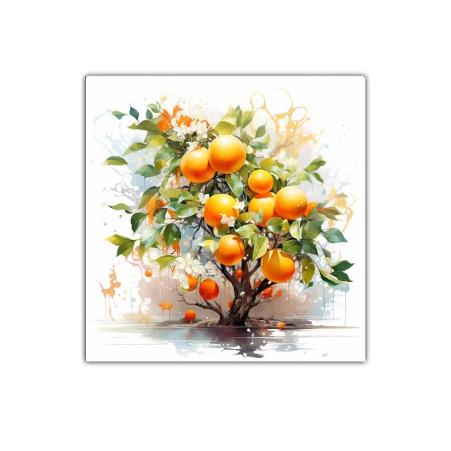 Cuadro decorativo árbol de naranjas vibrantes y hojas verdes