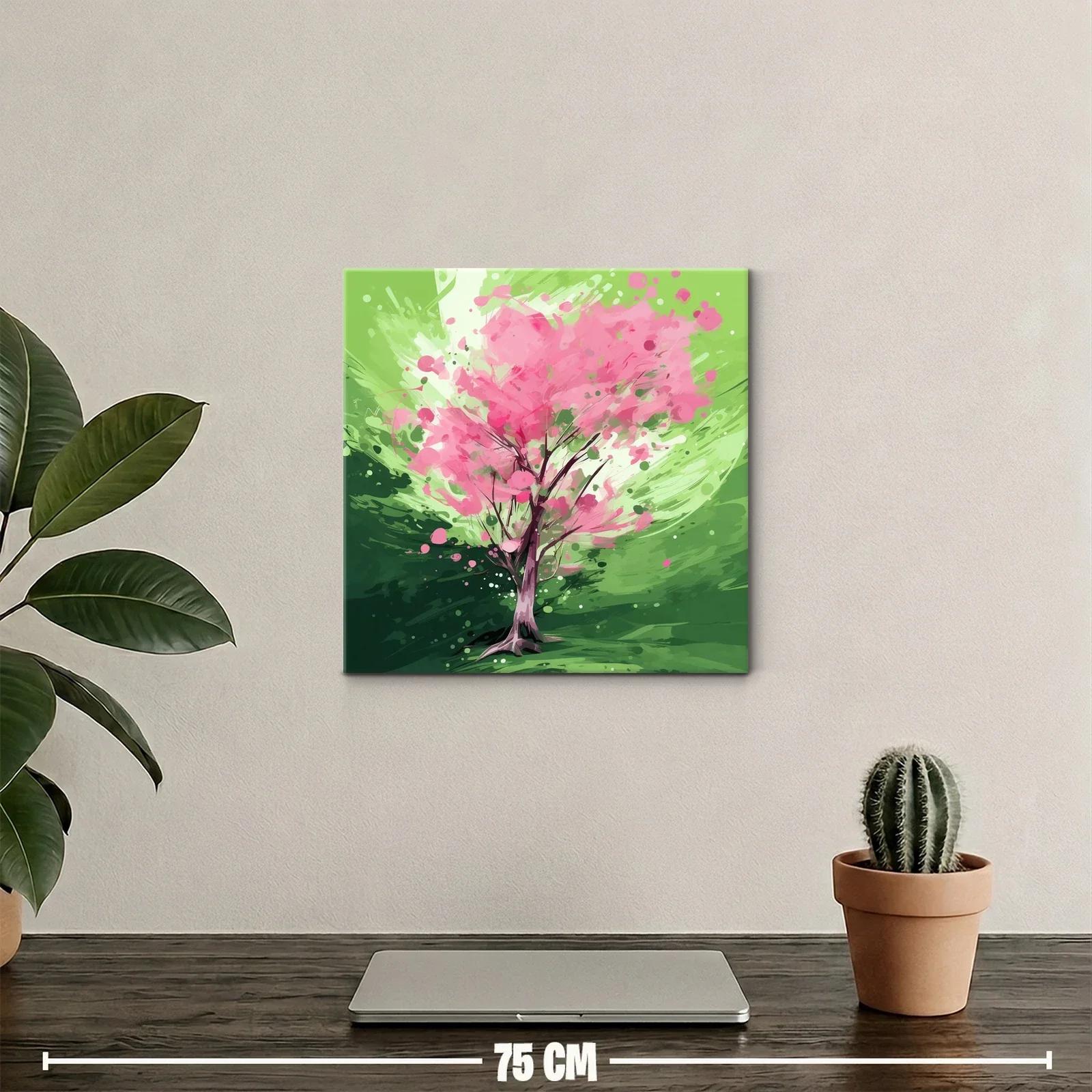 Árbol en flor con vibrantes tonos verdes y rosas — miniatura 2