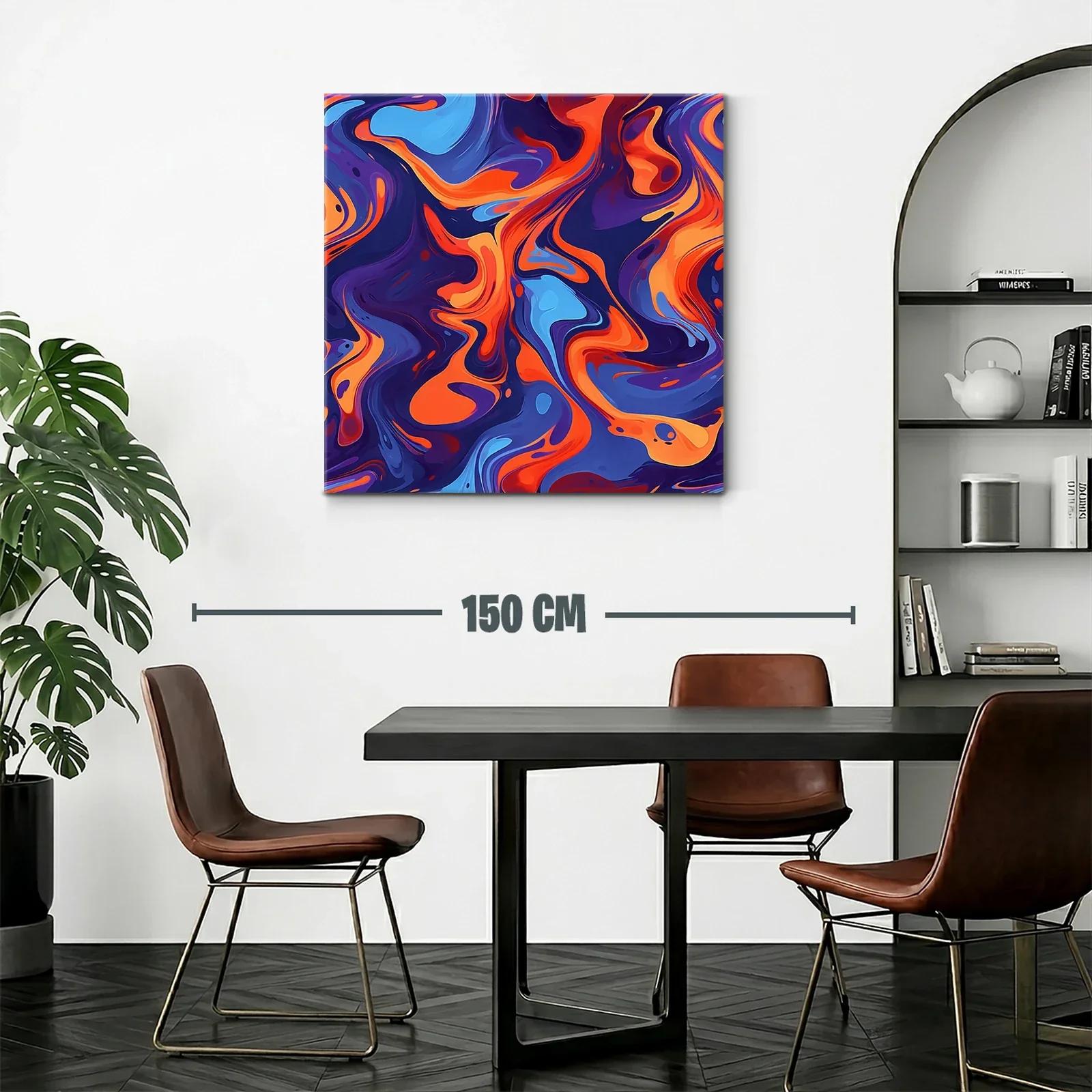 Cuadro abstracto en tonos vibrantes azul y naranja — miniatura 2