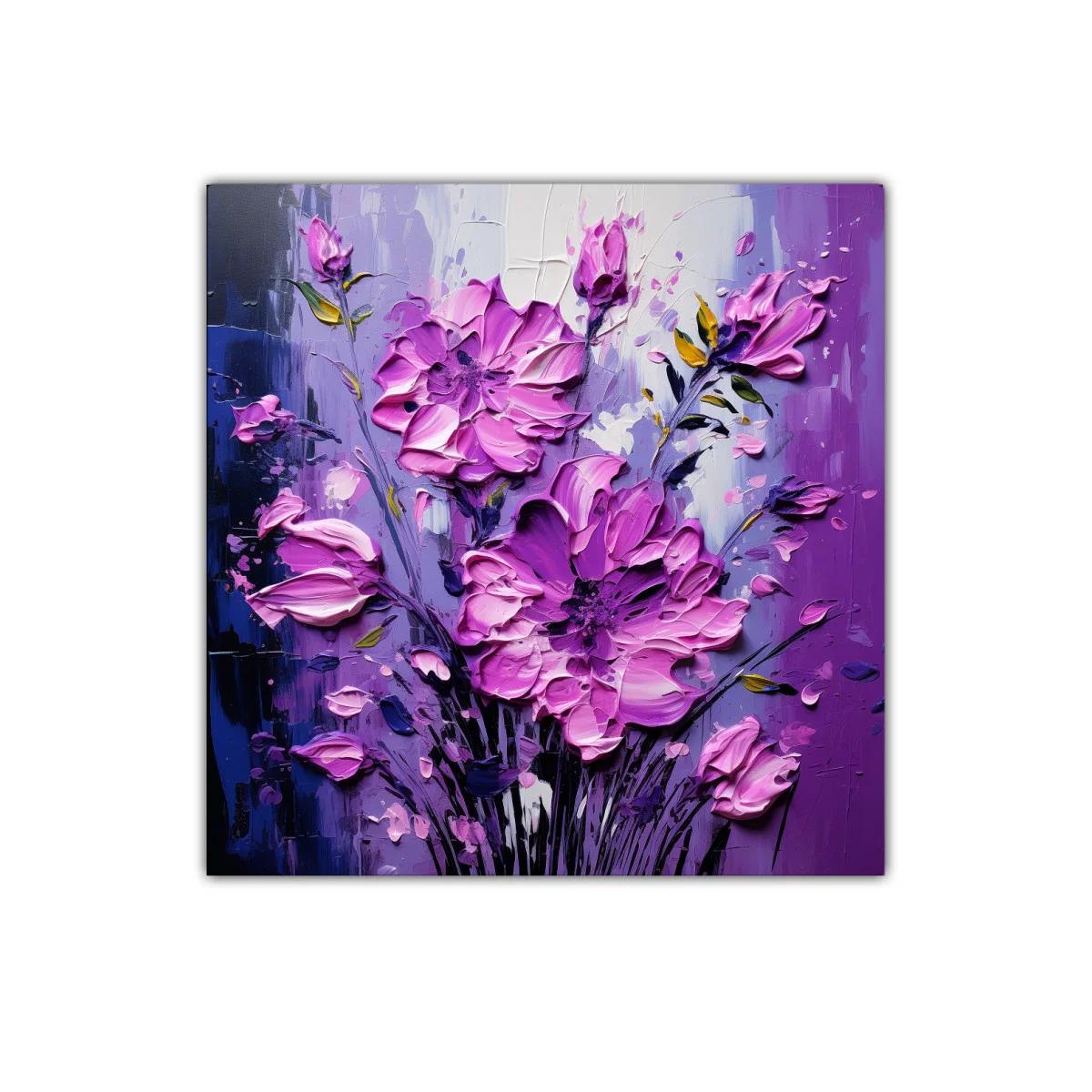 Cuadro decorativo con flores en vibrantes tonos morados y lilas
