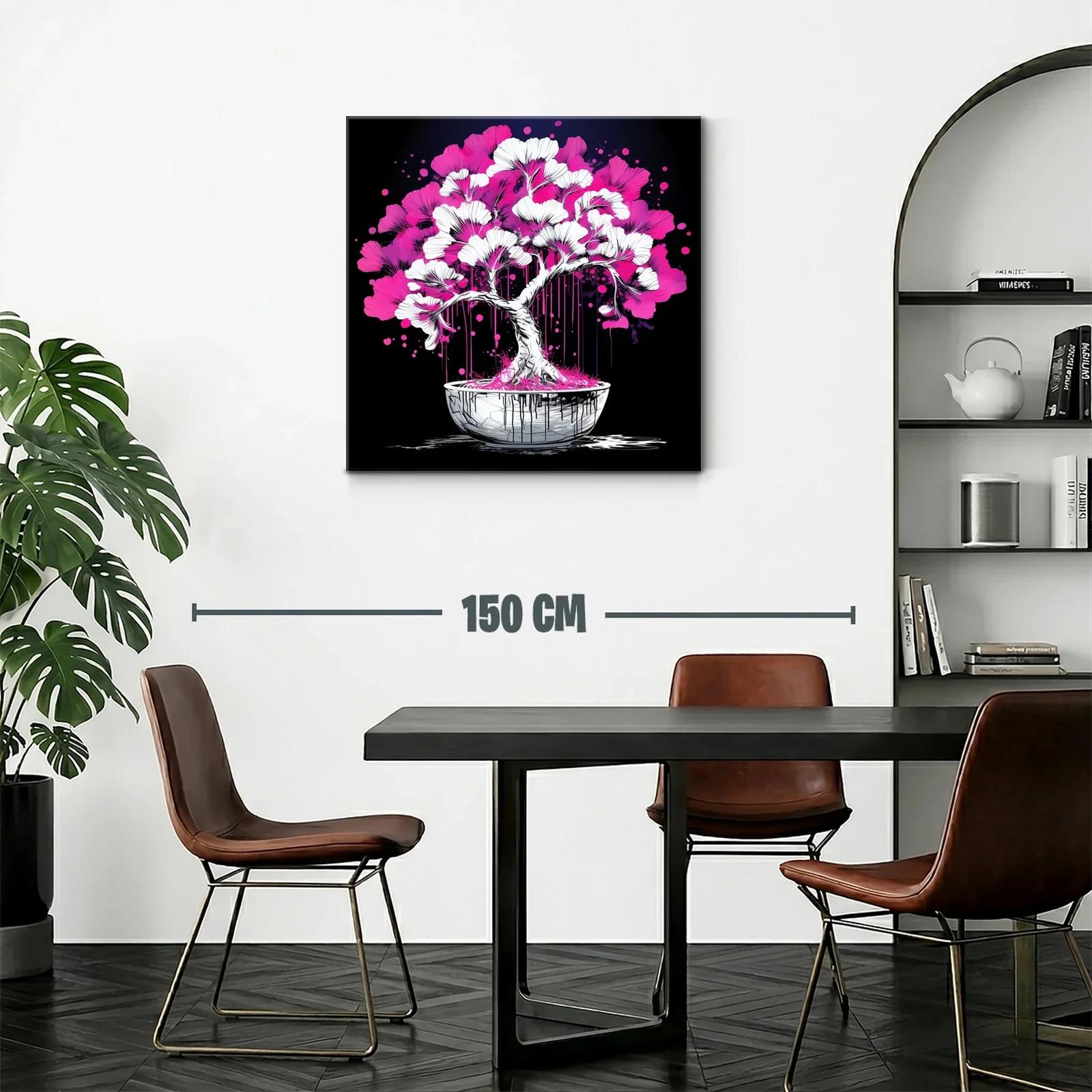 Árbol bonsái vibrante con flores rosa y blancas sobre fondo negro — miniatura 2