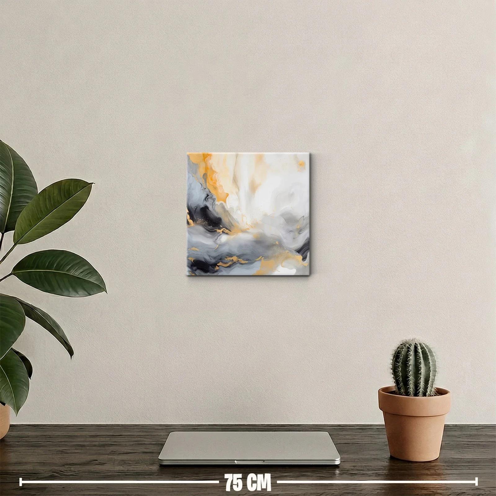 Cuadro abstracto en tonos grises dorados y cálidos — miniatura 2