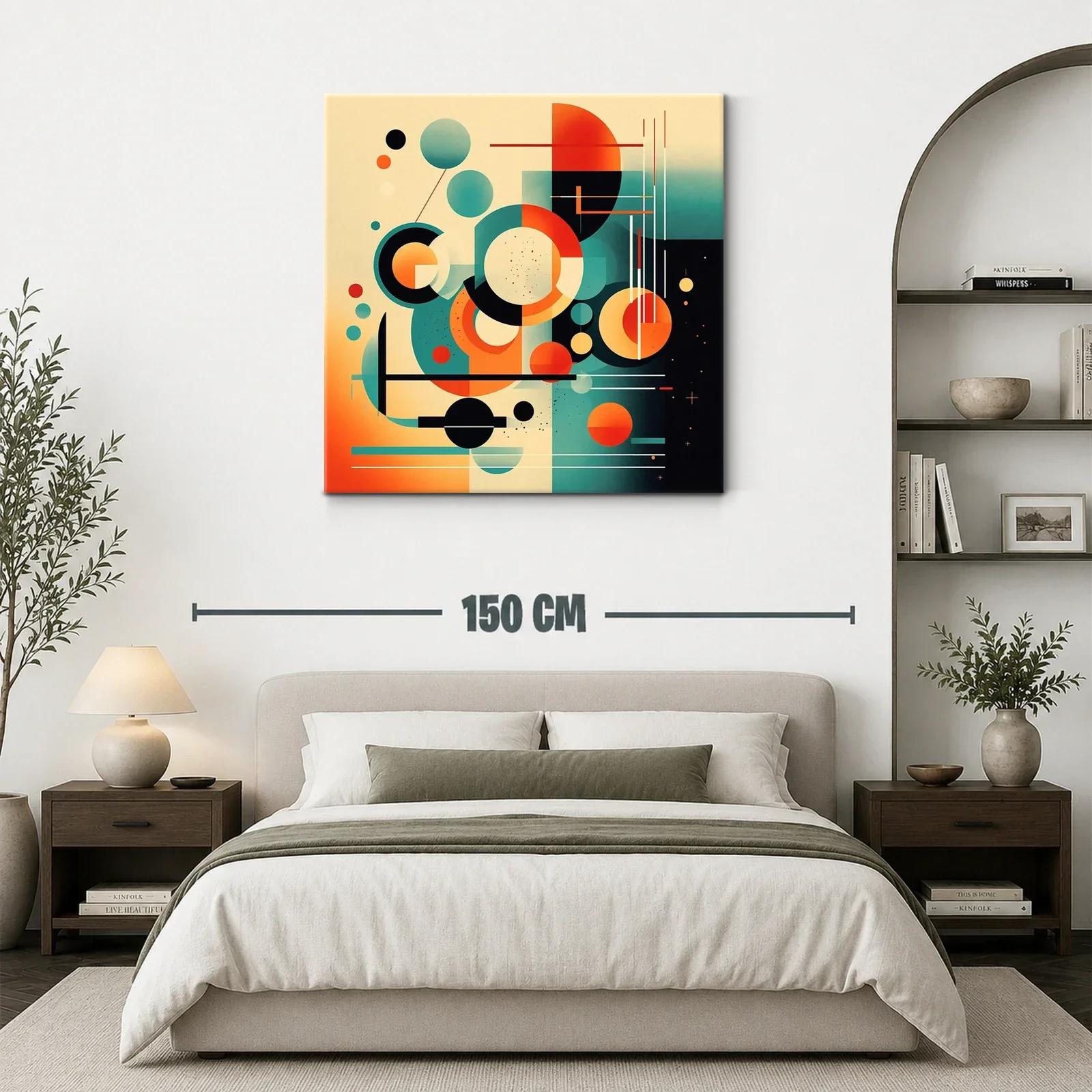 Cuadro abstracto geométrico con círculos y líneas vibrantes — miniatura 3
