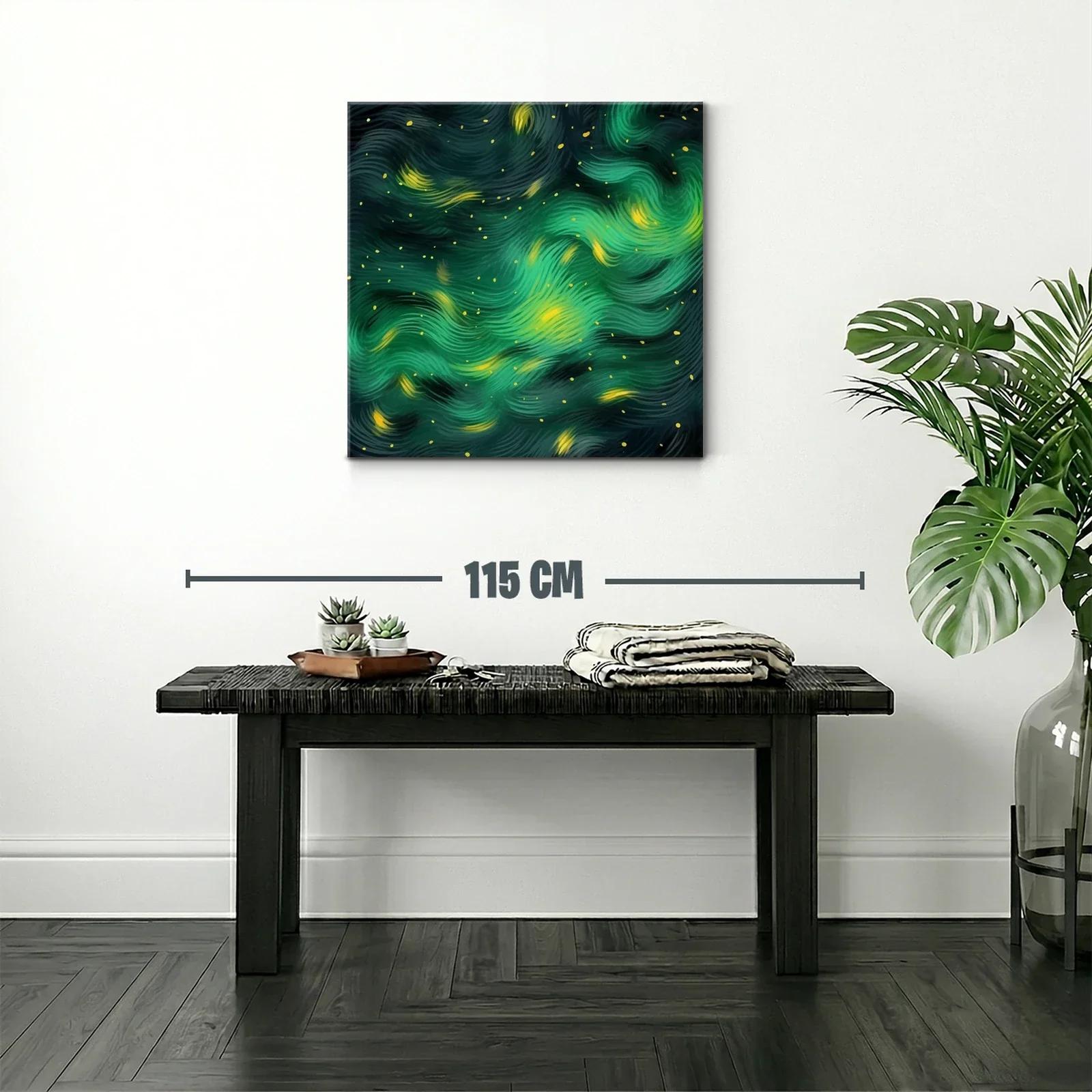 Cuadro abstracto con textura fluida en tonos verdes y amarillos — miniatura 2