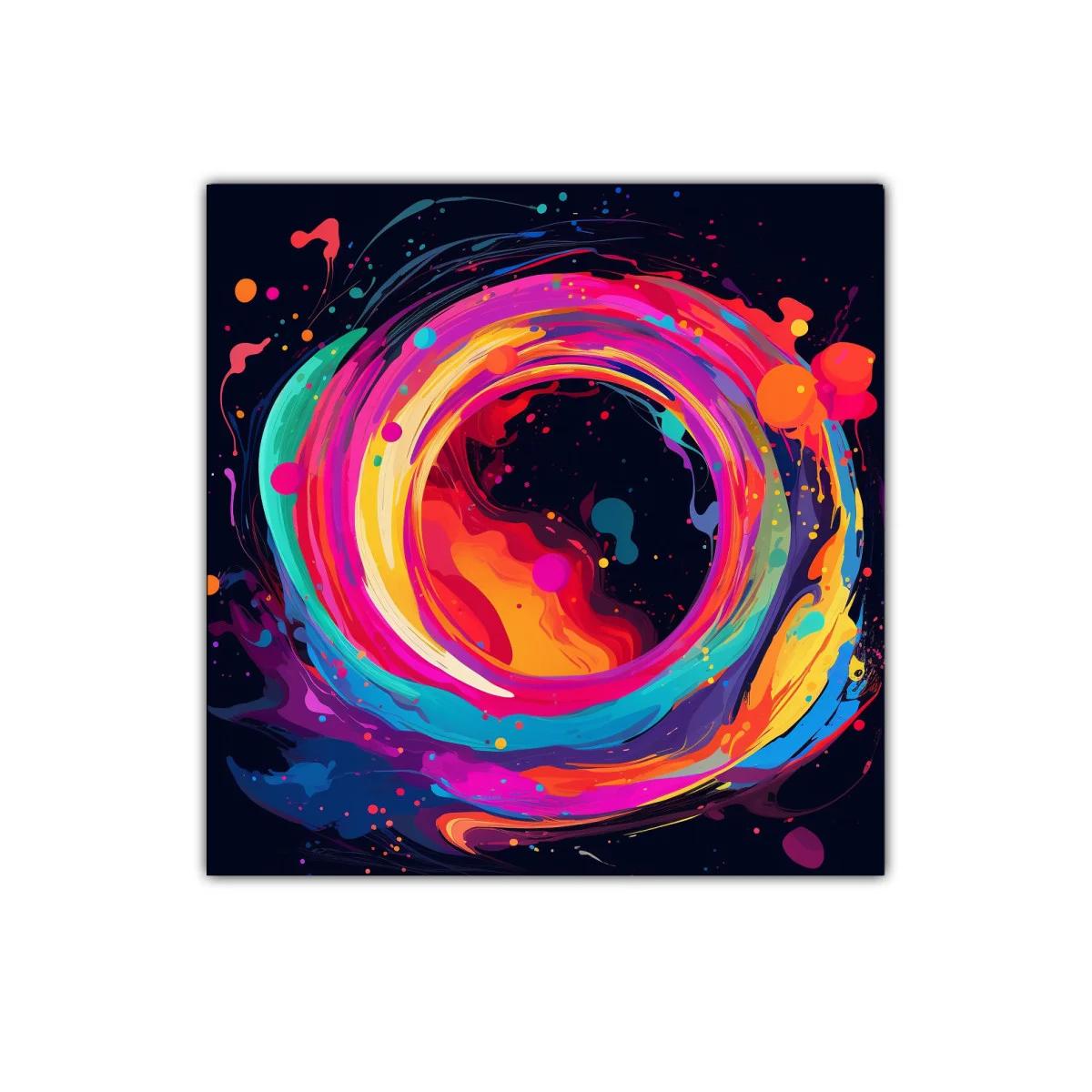 Cuadro abstracto con espiral multicolor vibrante y dinámica