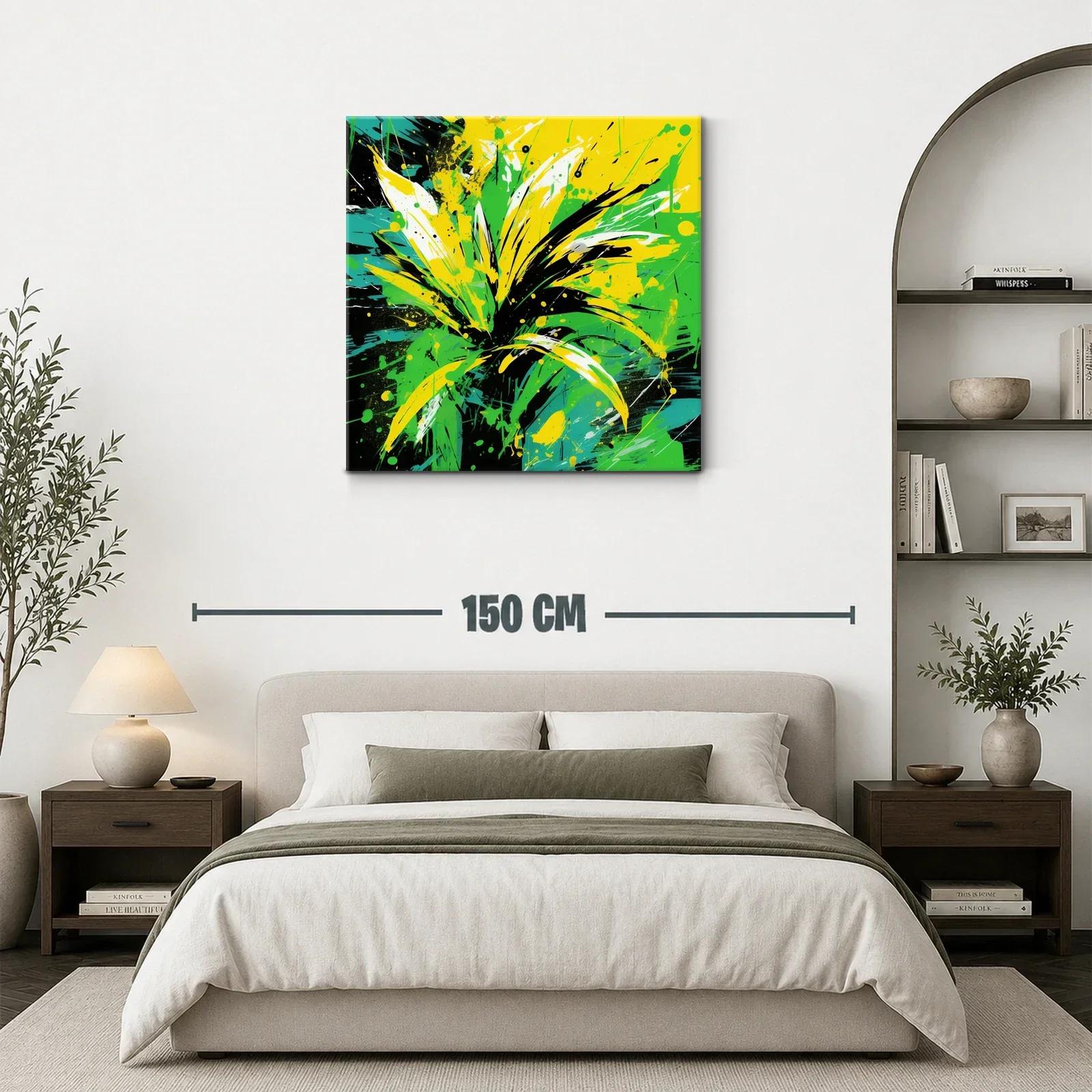 Cuadro abstracto con explosión de verdes y amarillos vibrantes — miniatura 3