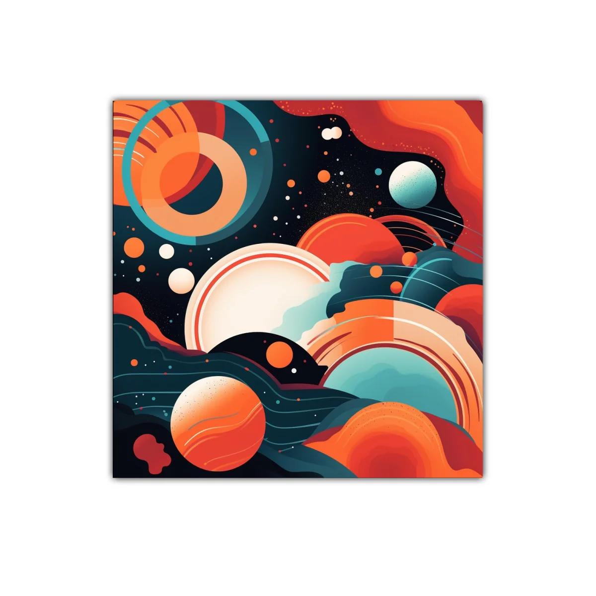 Composición abstracta con formas planetarias y colores vibrantes — imagen principal