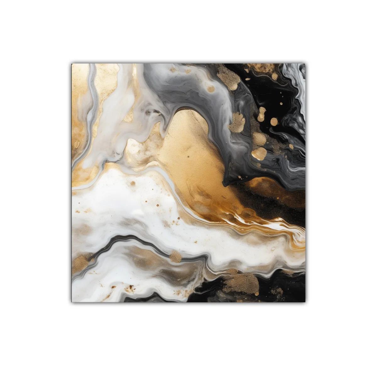 Cuadro abstracto con tonos dorados y negros elegantes