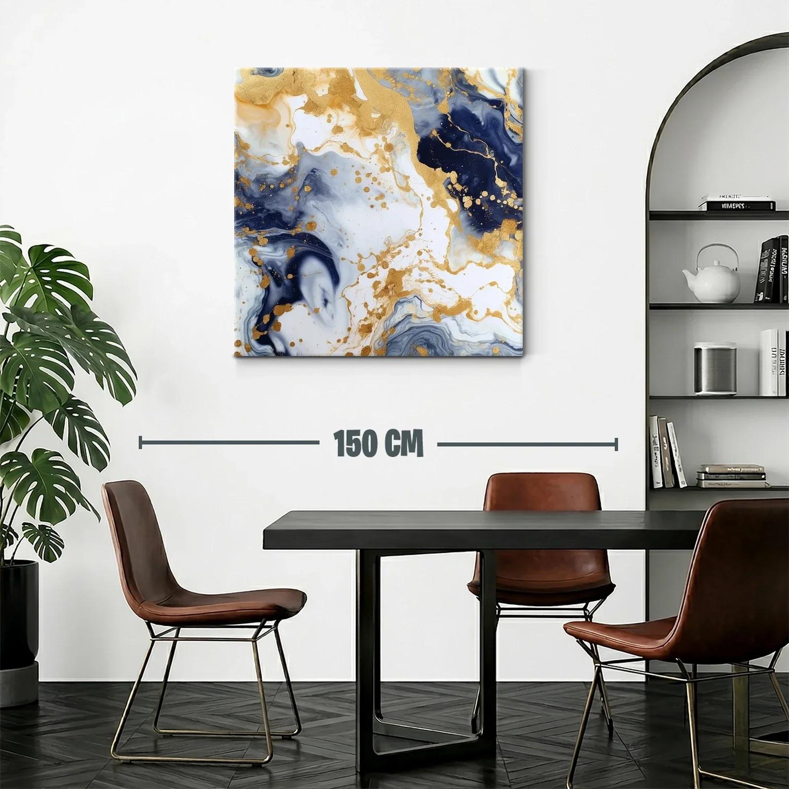 Cuadro abstracto con tonos dorados y azul marino elegante — miniatura 2