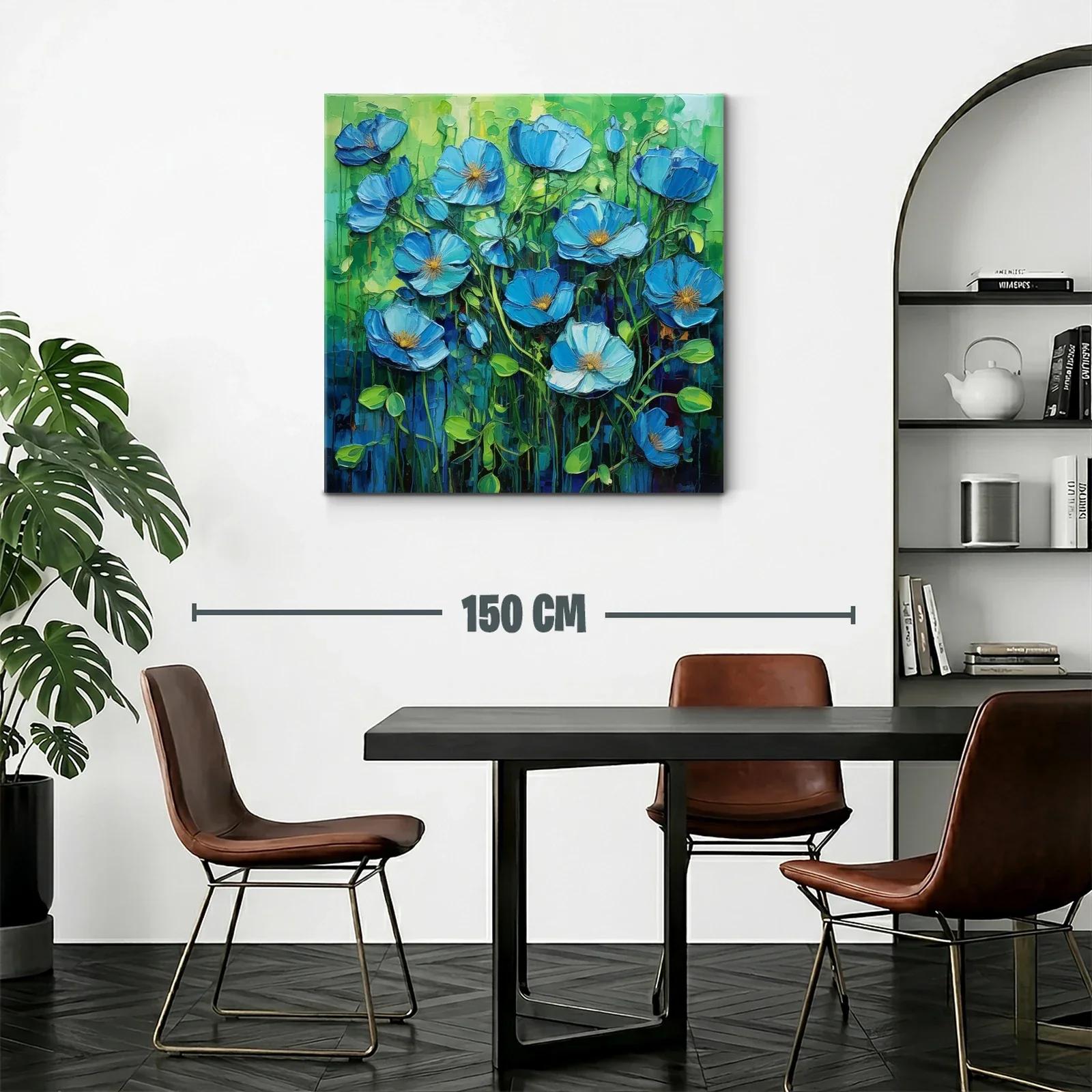 Flores Azules Vibrantes en Fondo Verde Intenso — miniatura 2