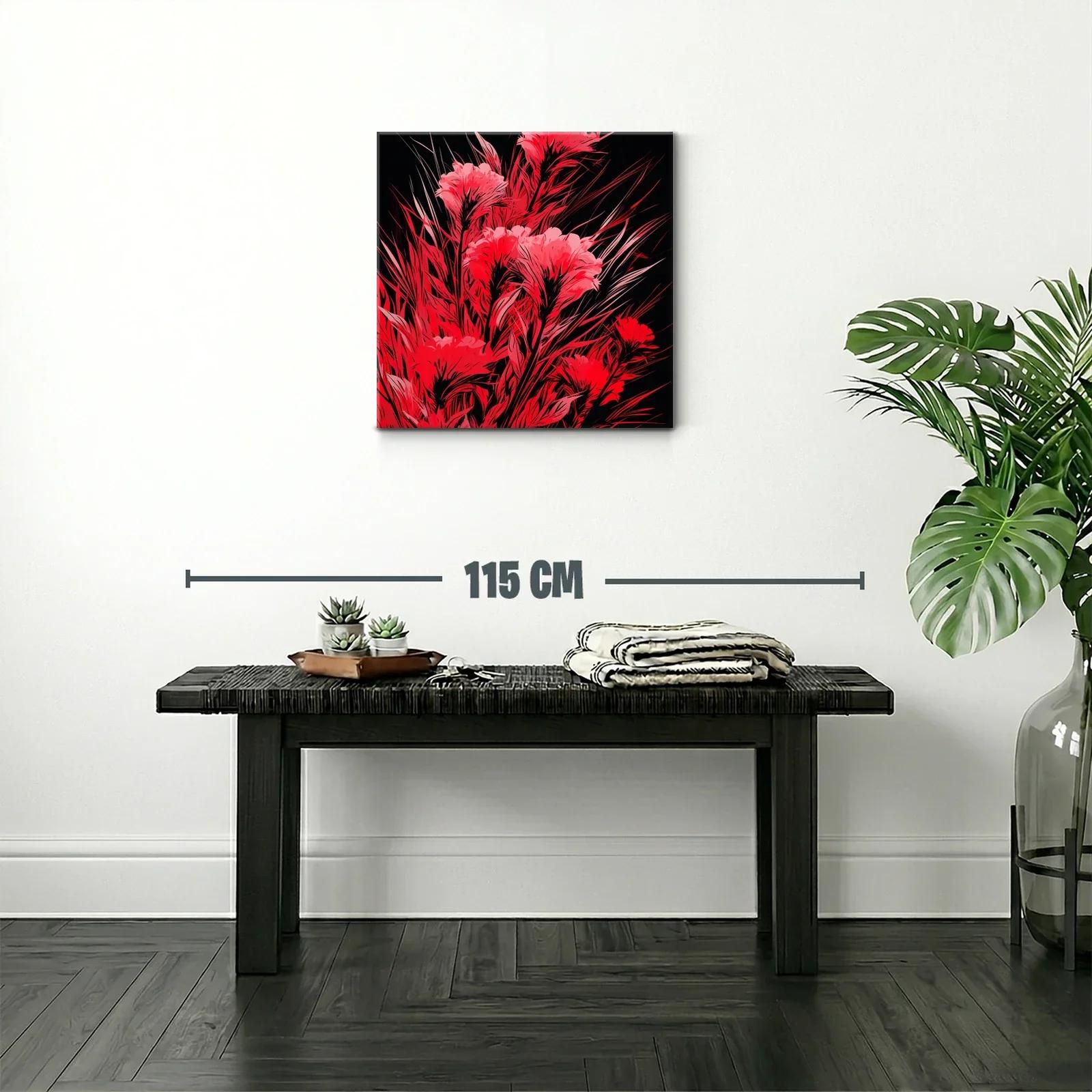 Cuadro floral vibrante en tonos rojos y negro — miniatura 2