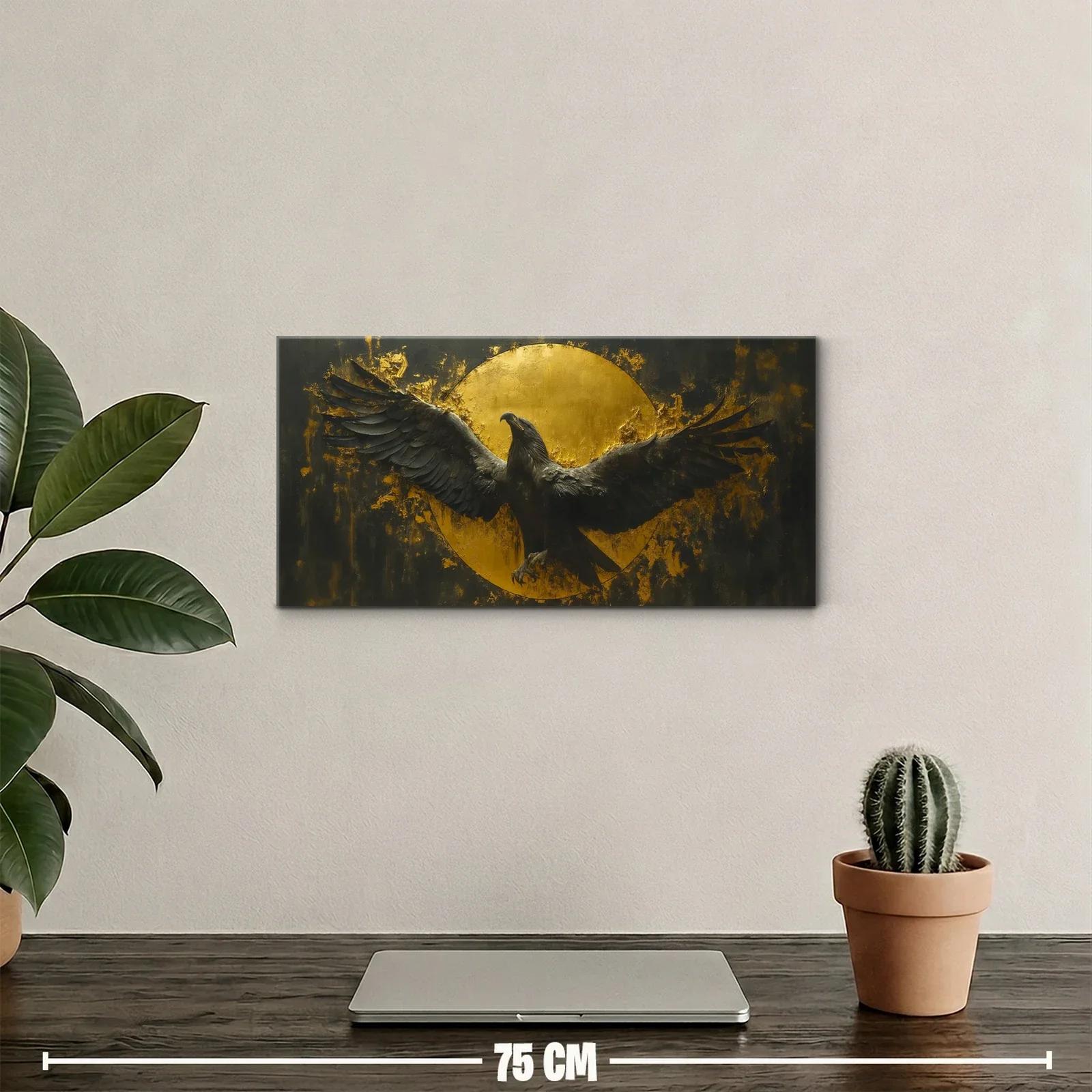 Cuadro cuervo negro con disco dorado — miniatura 2