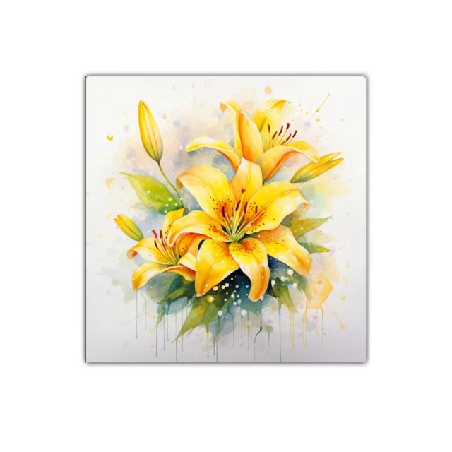 Cuadro decorativo con elegante ramo de lirios amarillos