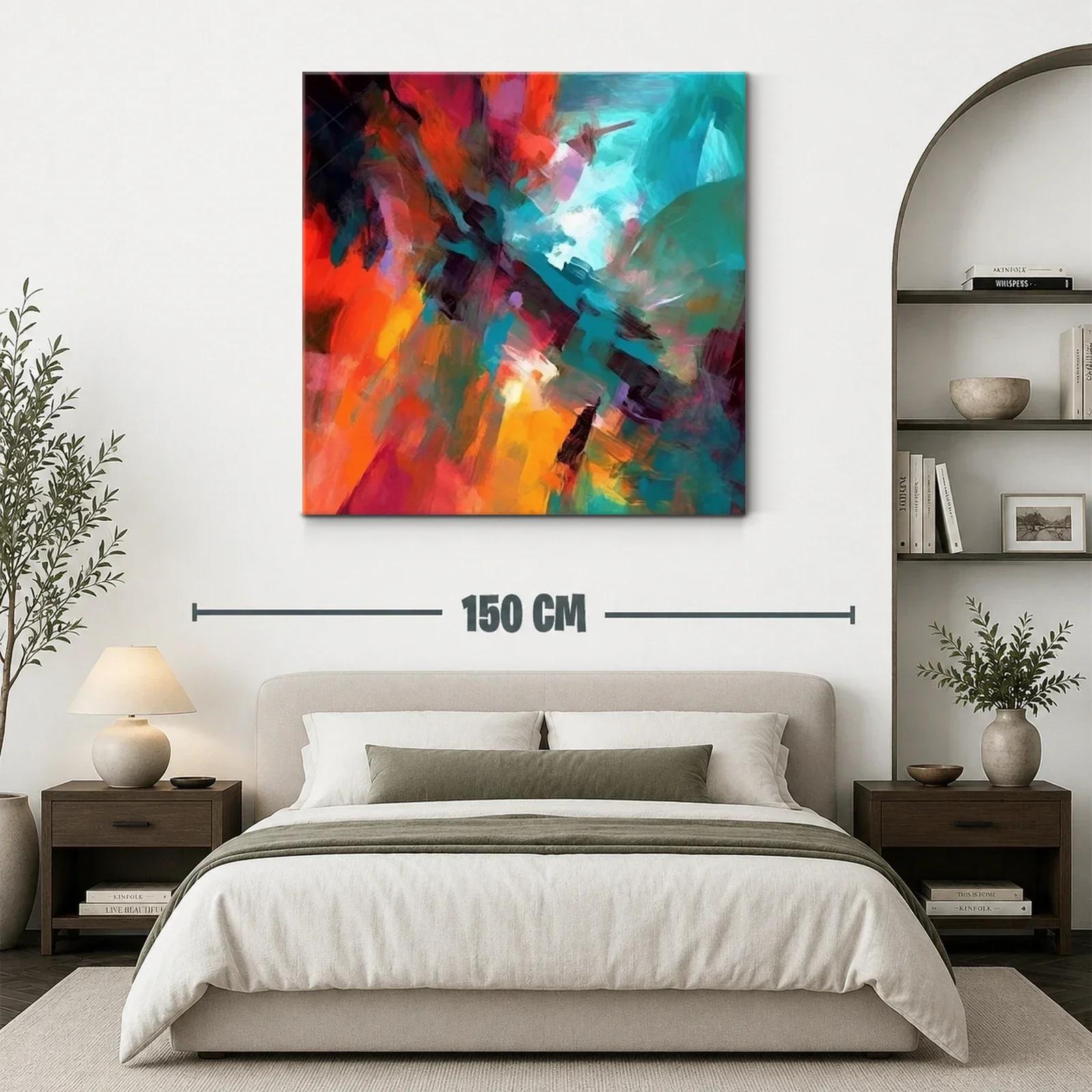Cuadro abstracto con vibrantes tonos cálidos y fríos impactantes — miniatura 3