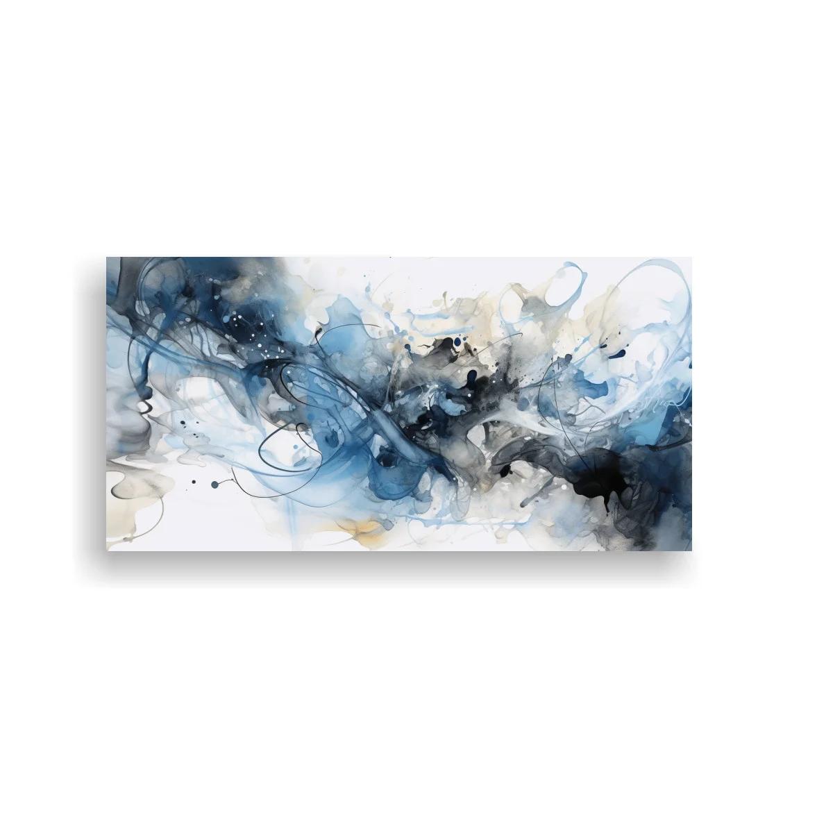 Cuadro abstracción en tonos azules con trazos fluidos panorámicos
