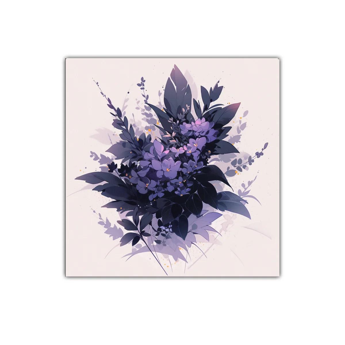 Composición floral elegante en tonos morados y lilas