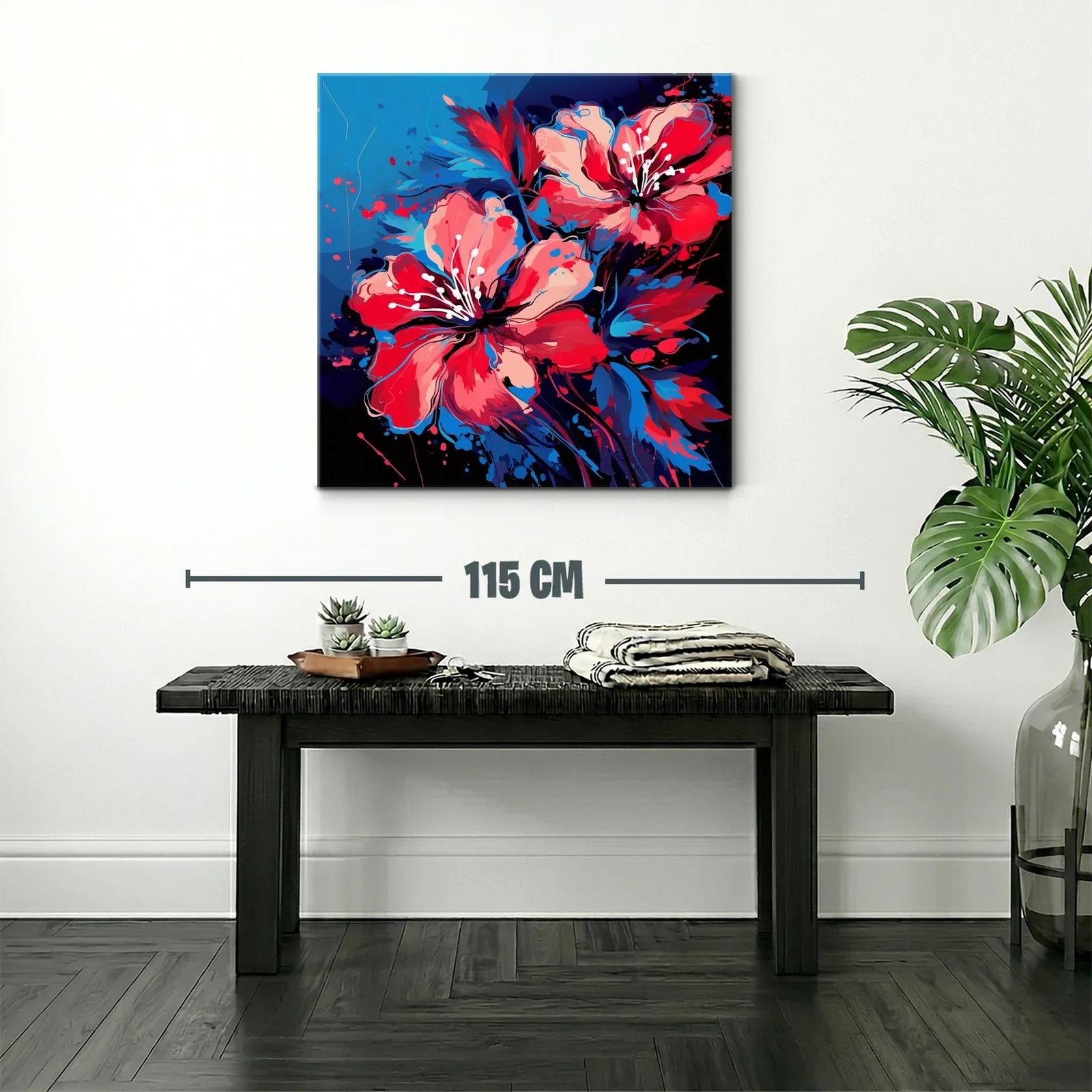 Vibrantes flores rojas con toques azules sobre fondo oscuro — miniatura 2