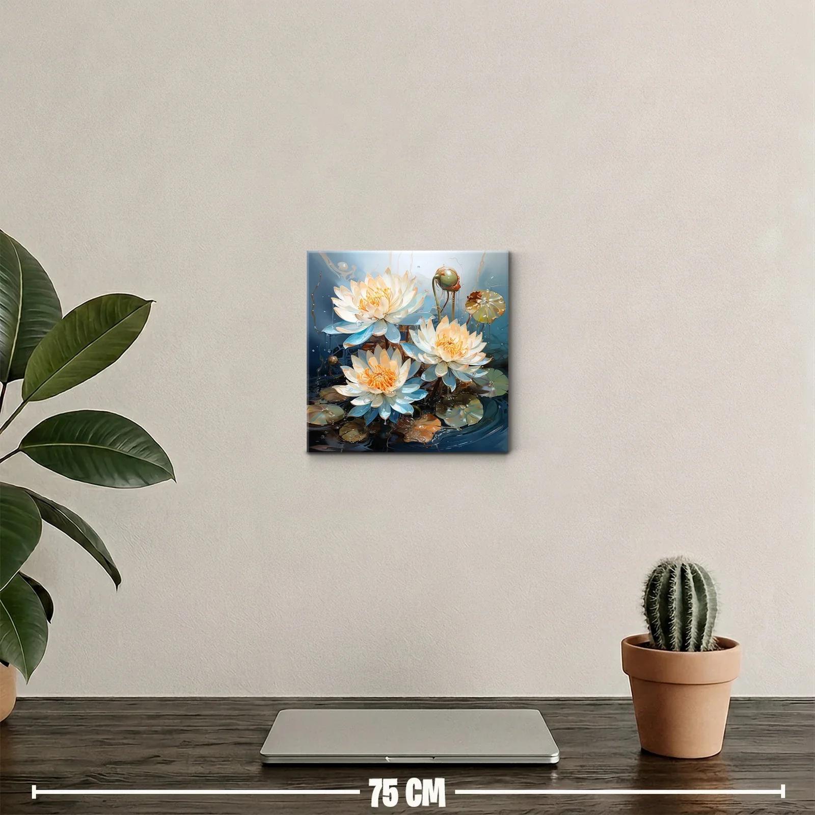 Cuadro decorativo con loto blanco y tonos azules vibrantes — miniatura 2