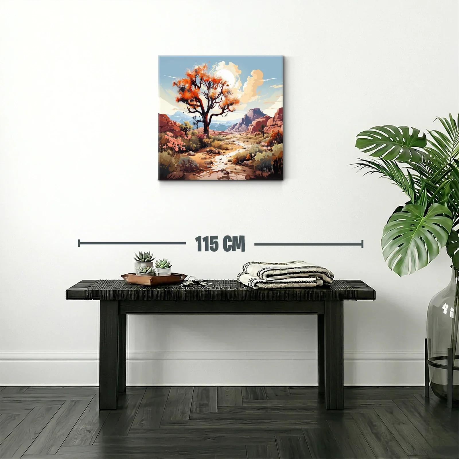Paisaje desértico con árbol y flora en tonos cálidos — miniatura 2