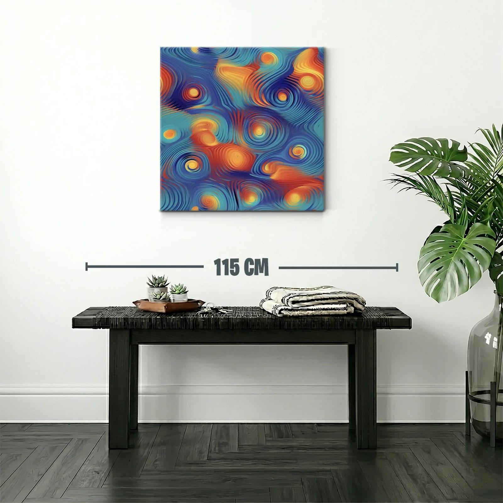 Cuadro abstracto vibrante con espirales y ondas en tonos cálidos — miniatura 2