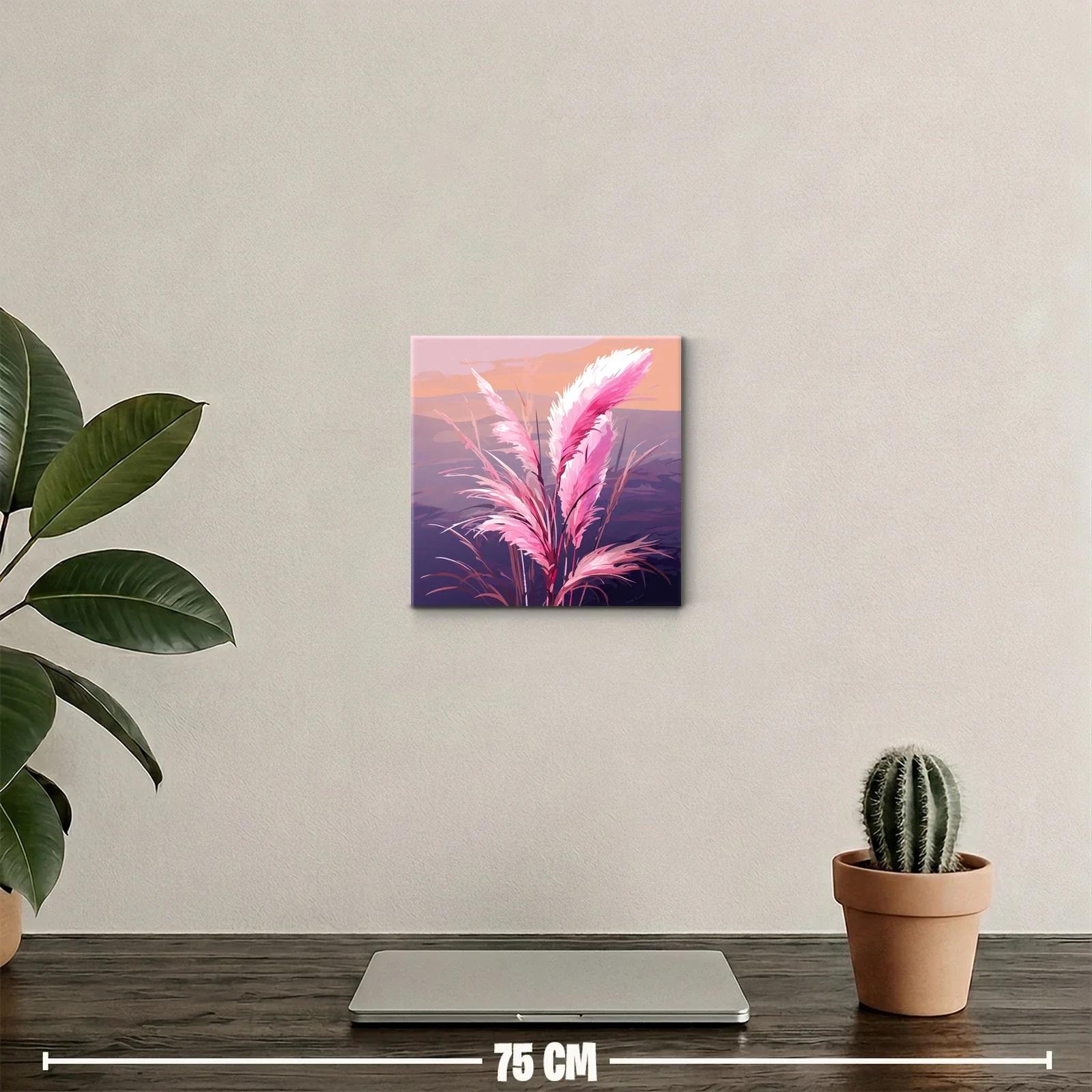 Cuadro decorativo con pampas rosas y fondo melancólico — miniatura 2