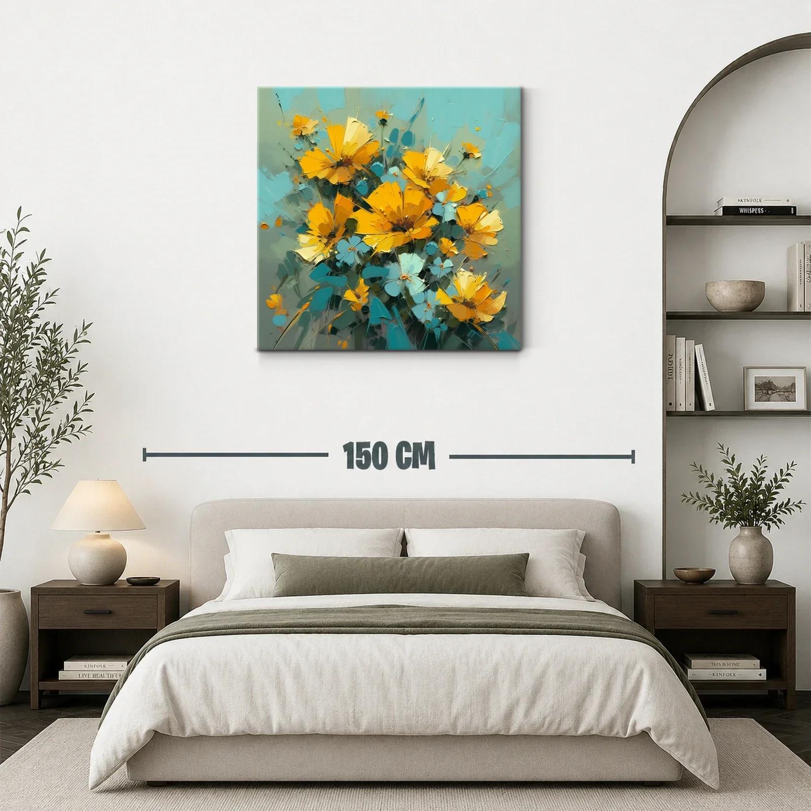 Ramo vibrante de flores amarillas y turquesas — miniatura 3
