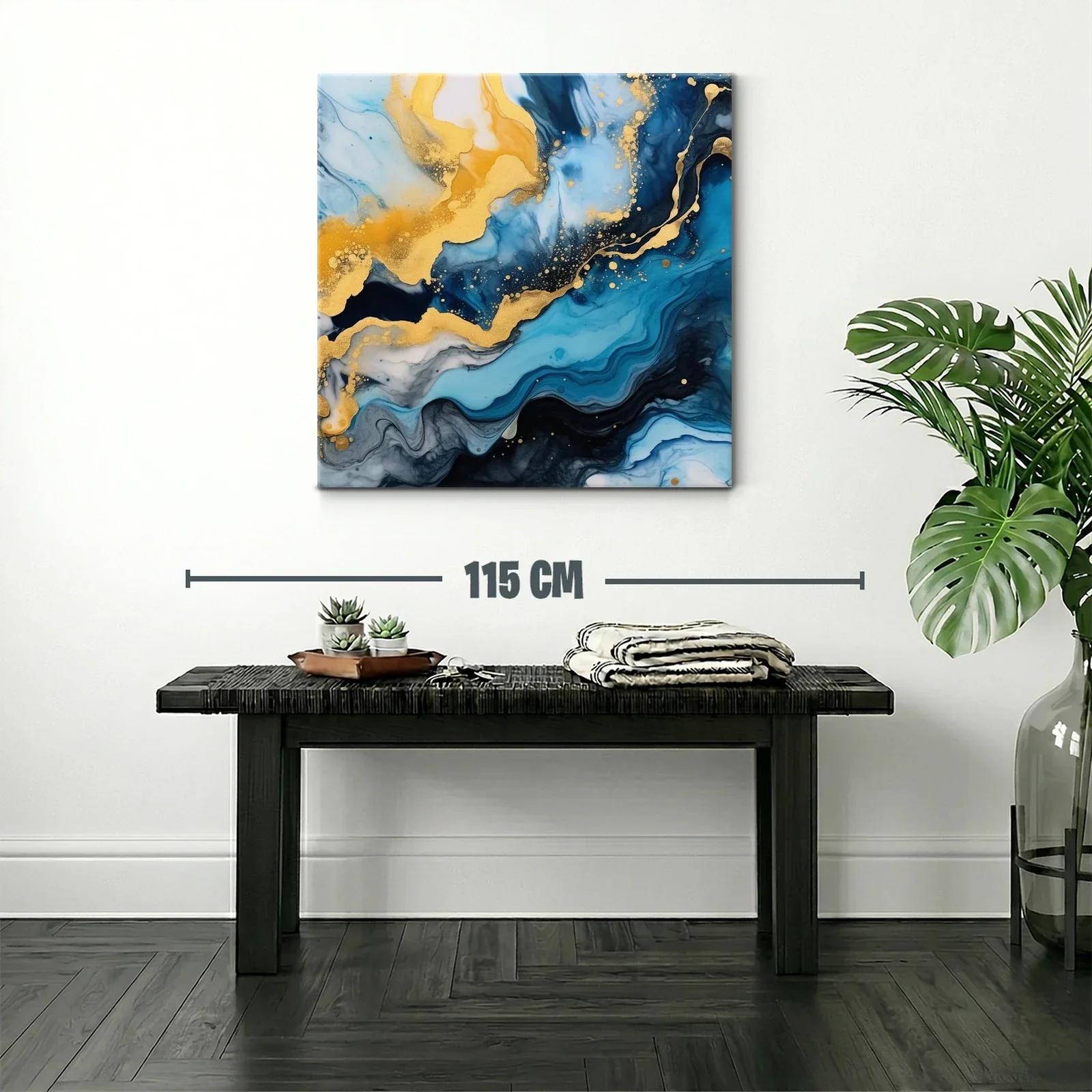 Cuadro abstracto con tonos azules y dorados vibrantes — miniatura 2