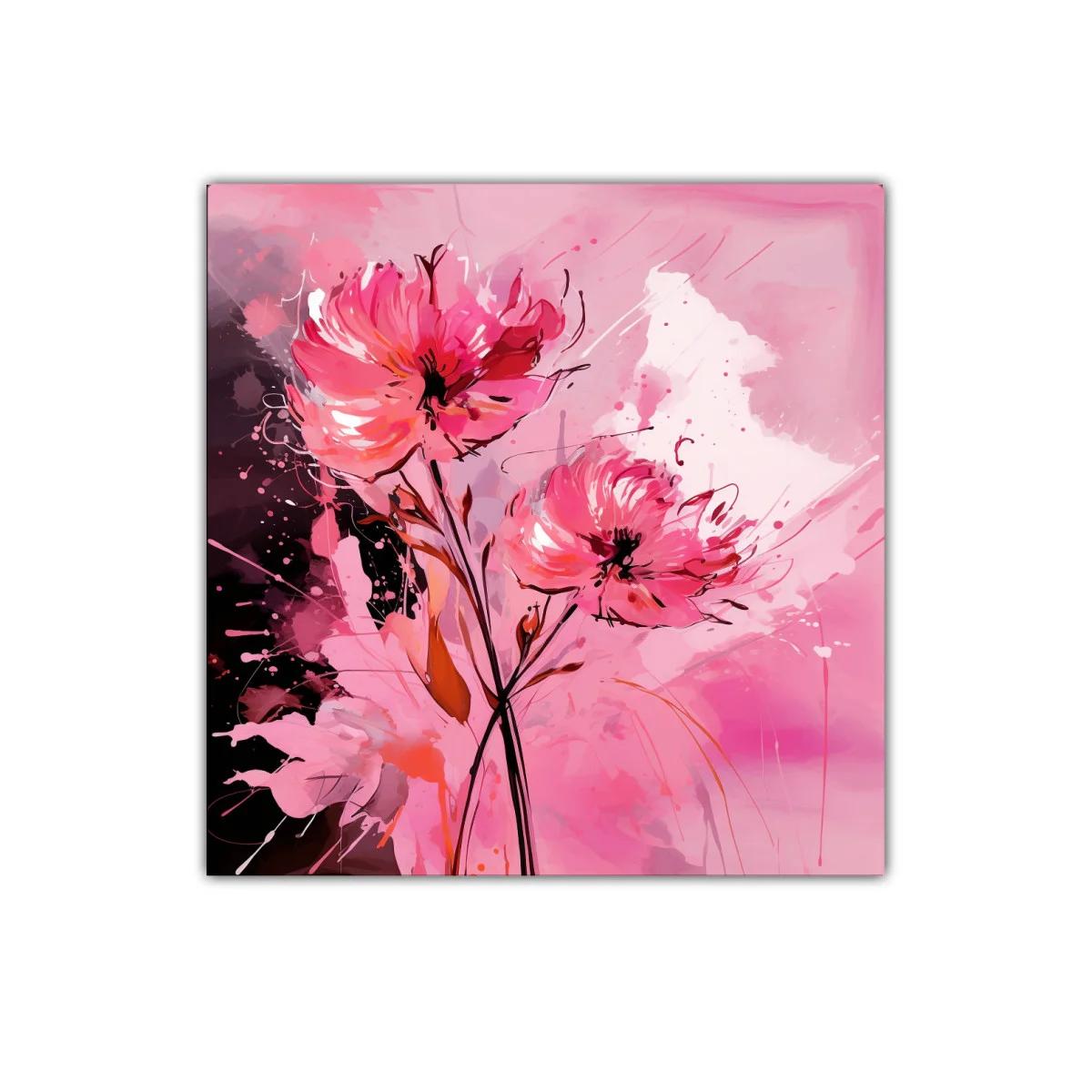 Cuadro decorativo con flores vibrantes en tonos rosas y rojo — imagen principal