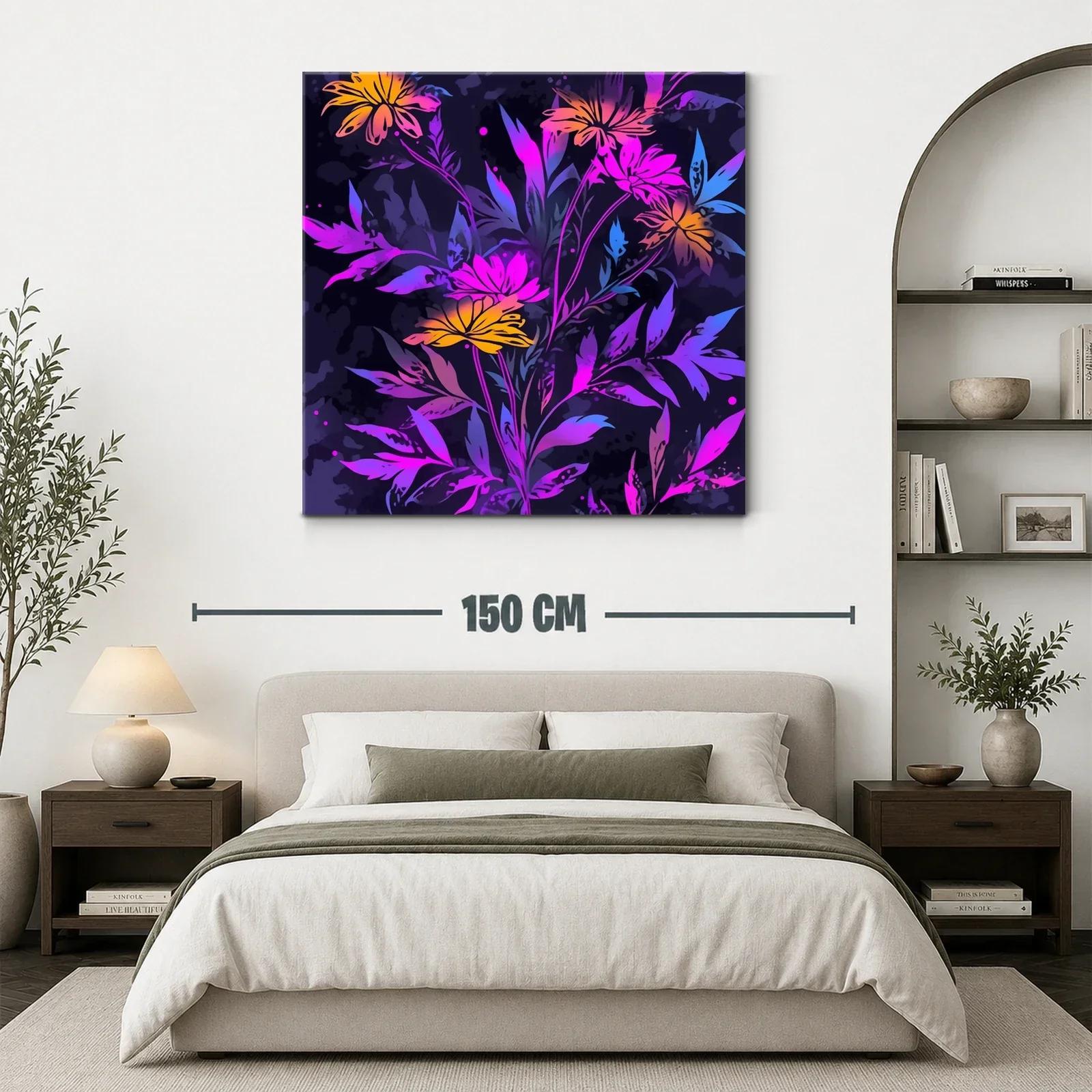 Cuadro floral con tonos vibrantes y fondo oscuro — miniatura 3
