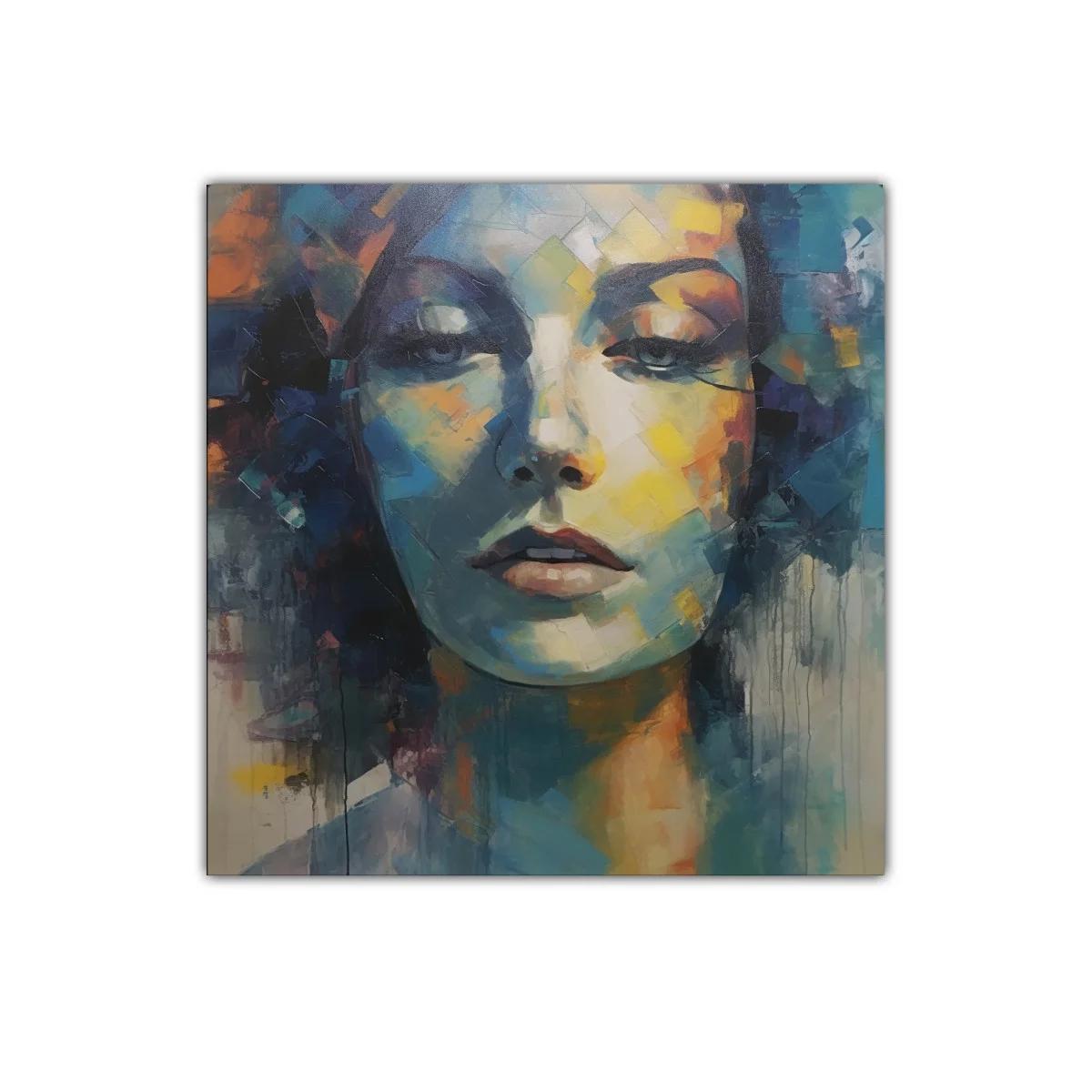 Retrato abstracto con expresiva gama de azules y amarillos