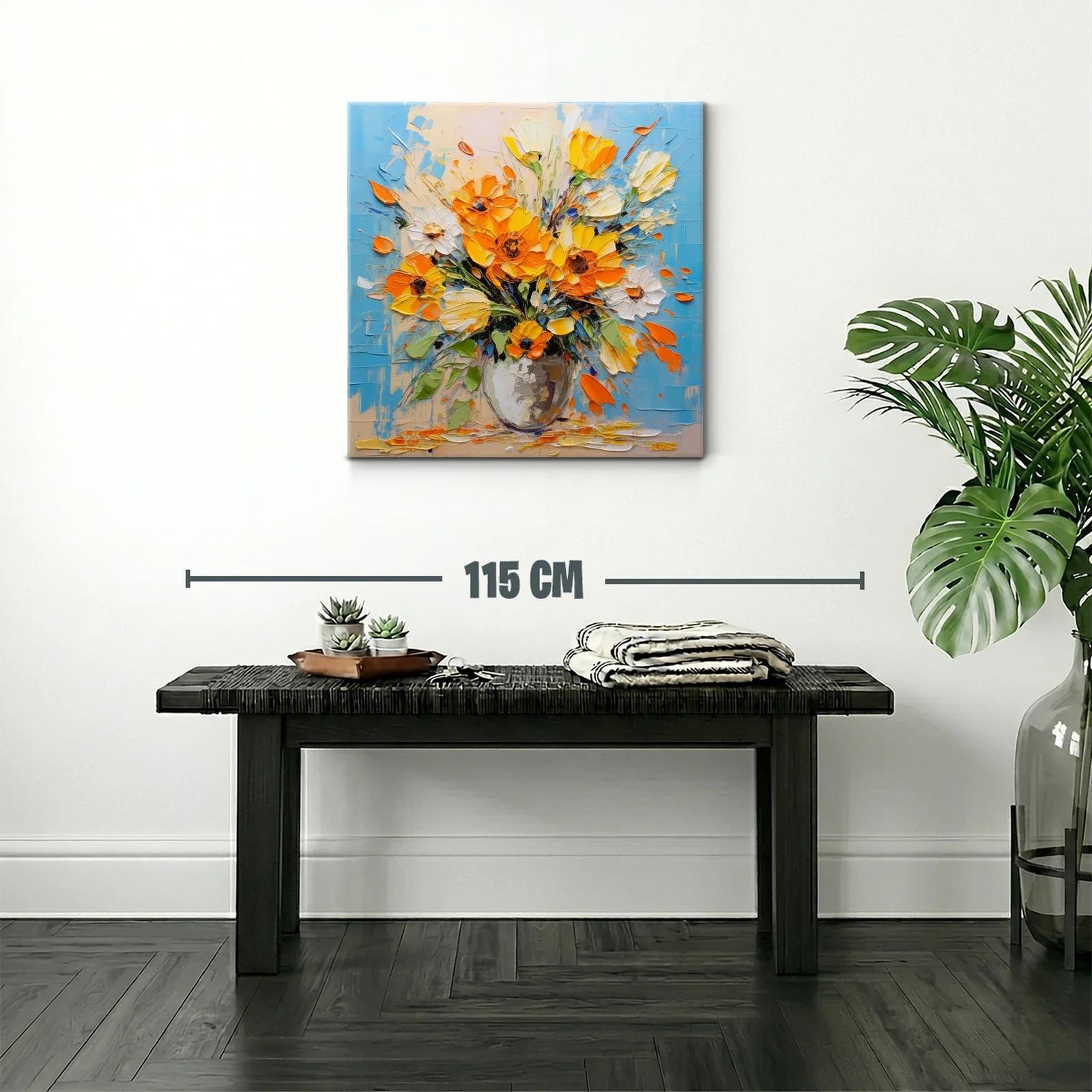 Ramo vibrante de flores amarillas y naranjas en azul — miniatura 2