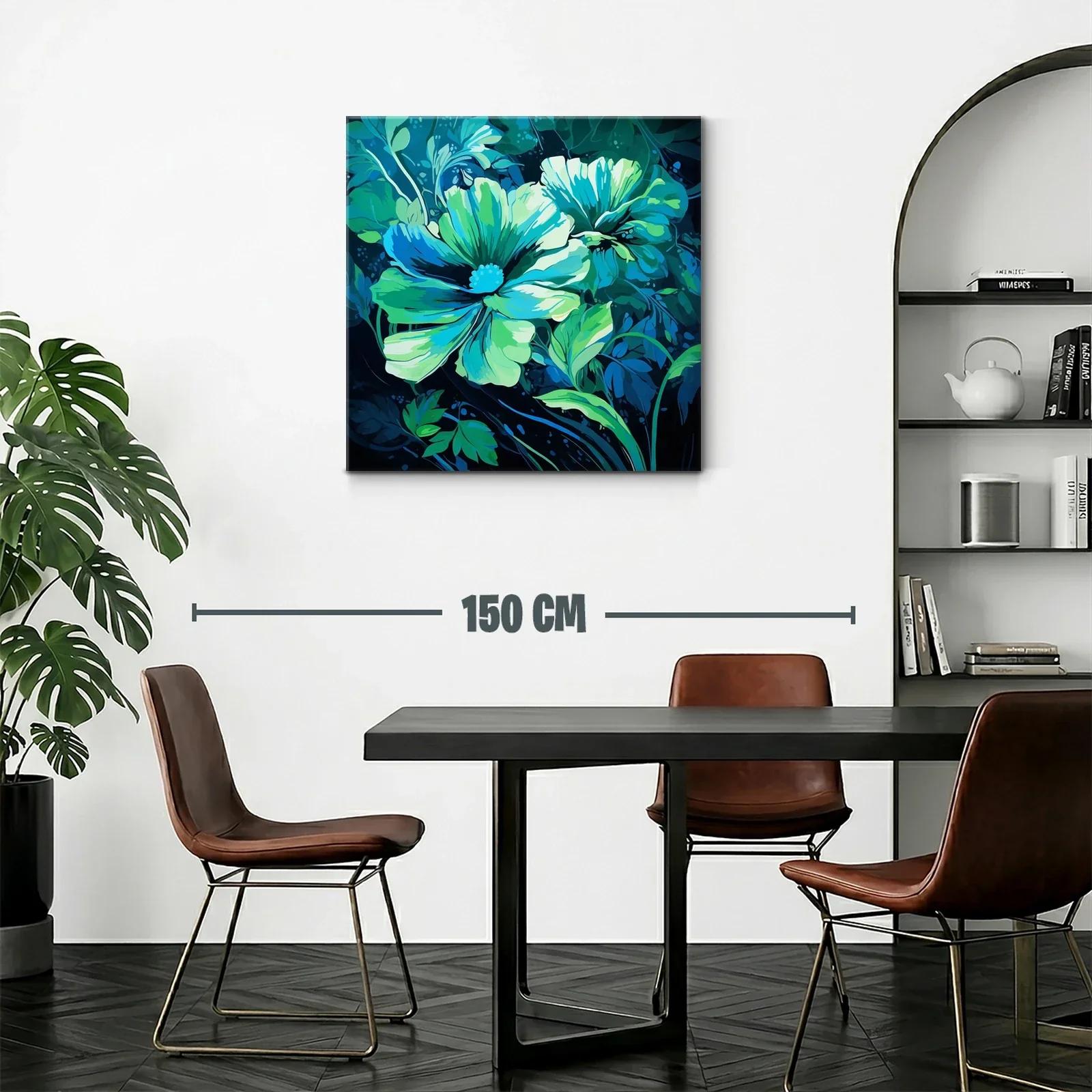 Cuadro floral en tonos azules y verdes vibrantes — miniatura 2