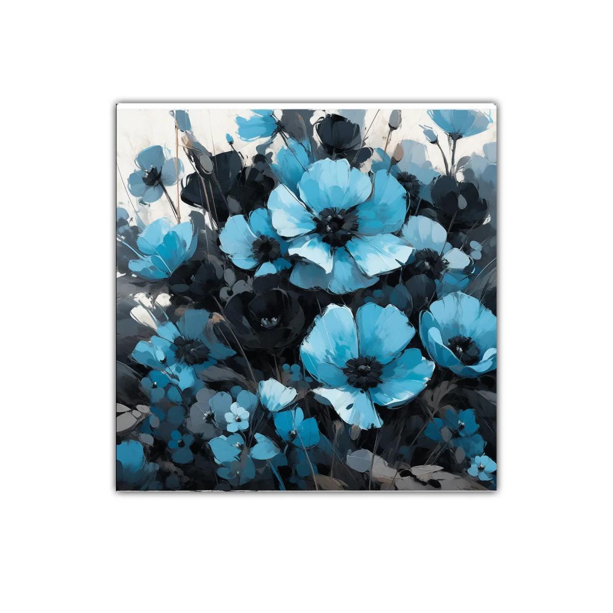 Cuadro floral con flores azules y tonos oscuros — imagen principal
