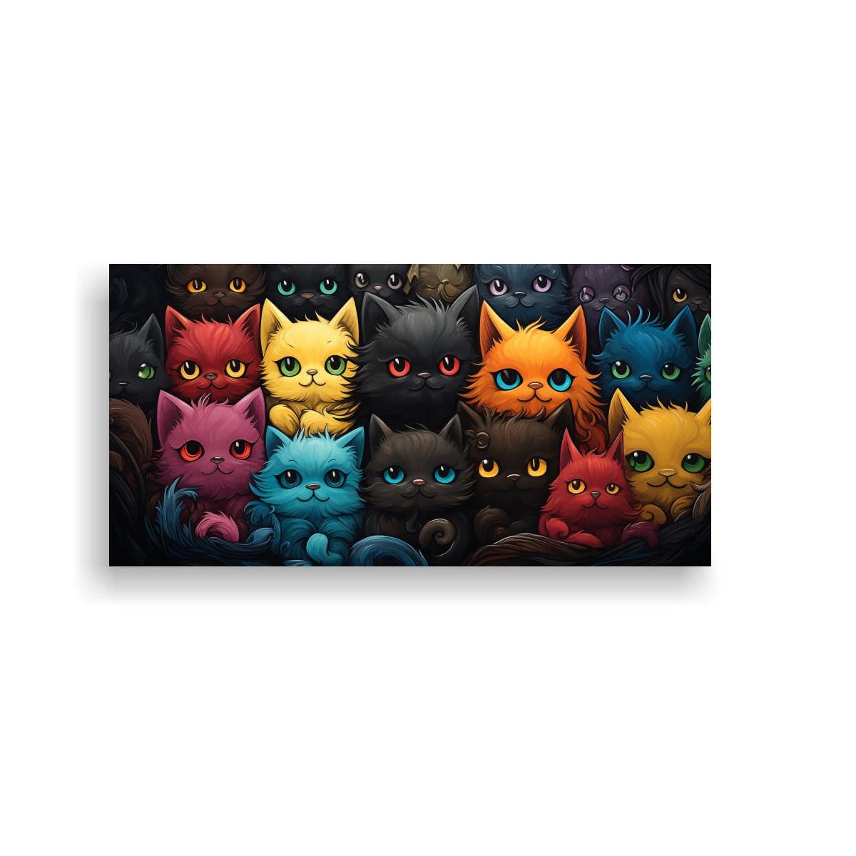 Cuadro grupo de gatos de colores con ojos brillantes